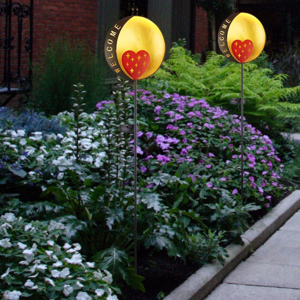 Lampe LED etc-shop Außen Garten Hof 2x LED-Leuchtmittel Bereich Solar LED Warmweiß, verbaut, Solarleuchte, fest Deko Erdspieß Steck