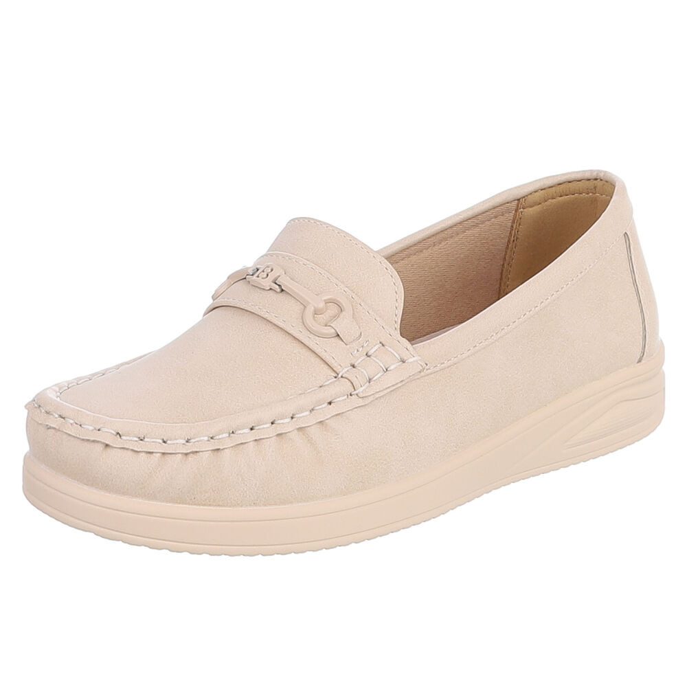 Ital-Design Damen Loafer Mokassin Slip-On mit Zierdetail Slipper (91849575) Flach Mokassins in Beige