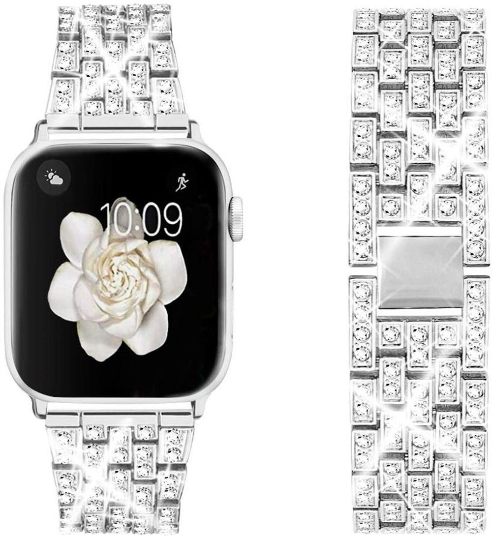 SCOCCC Smartwatch-Armband Modisches Kettenarmband für Apple Watch, passend für die meisten Handgelenke Silber