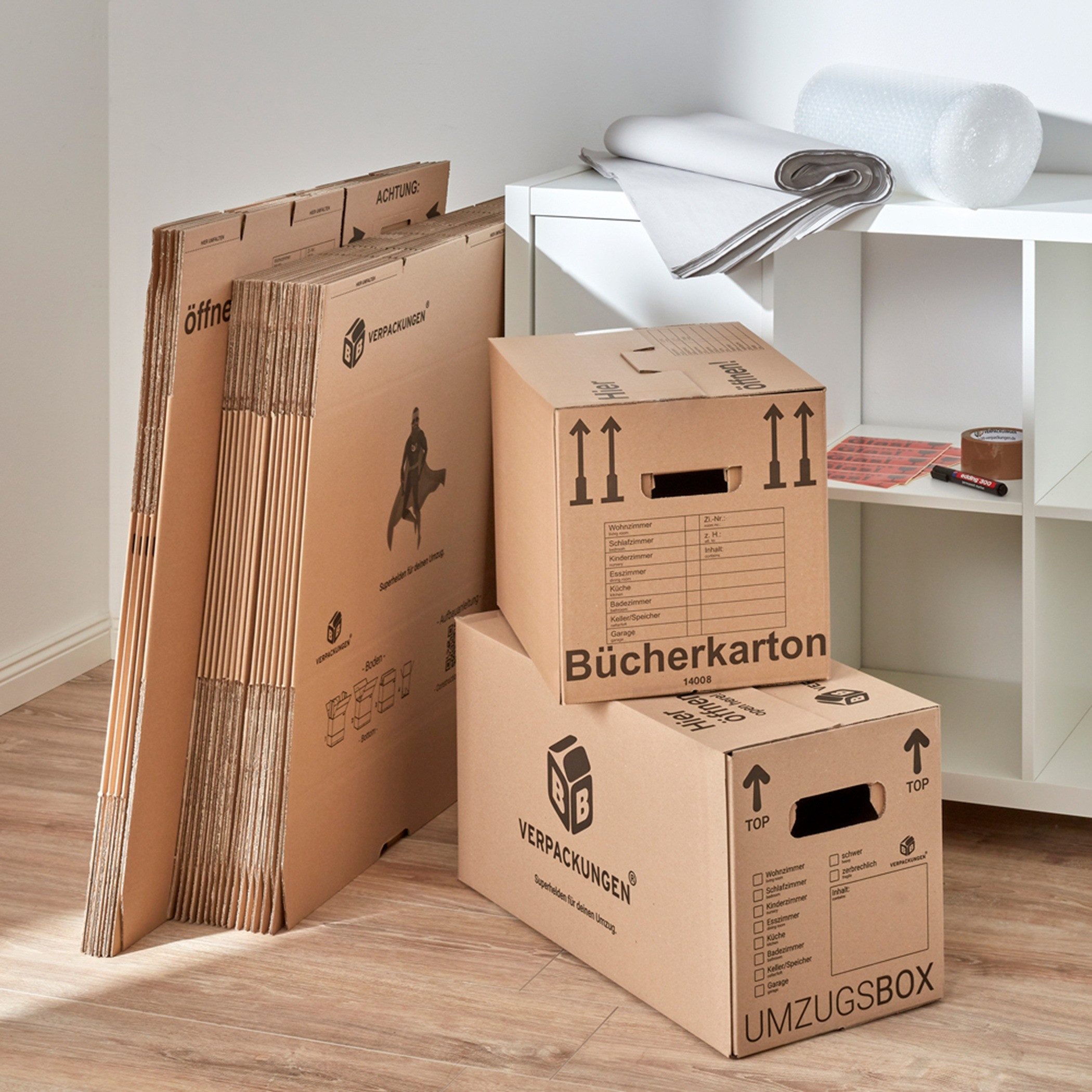BB-Verpackungen Umzugskarton Umzugskomplettpaket Umzugsset, 1 bis 2 Zimmer-Wohnung, für 50 m²