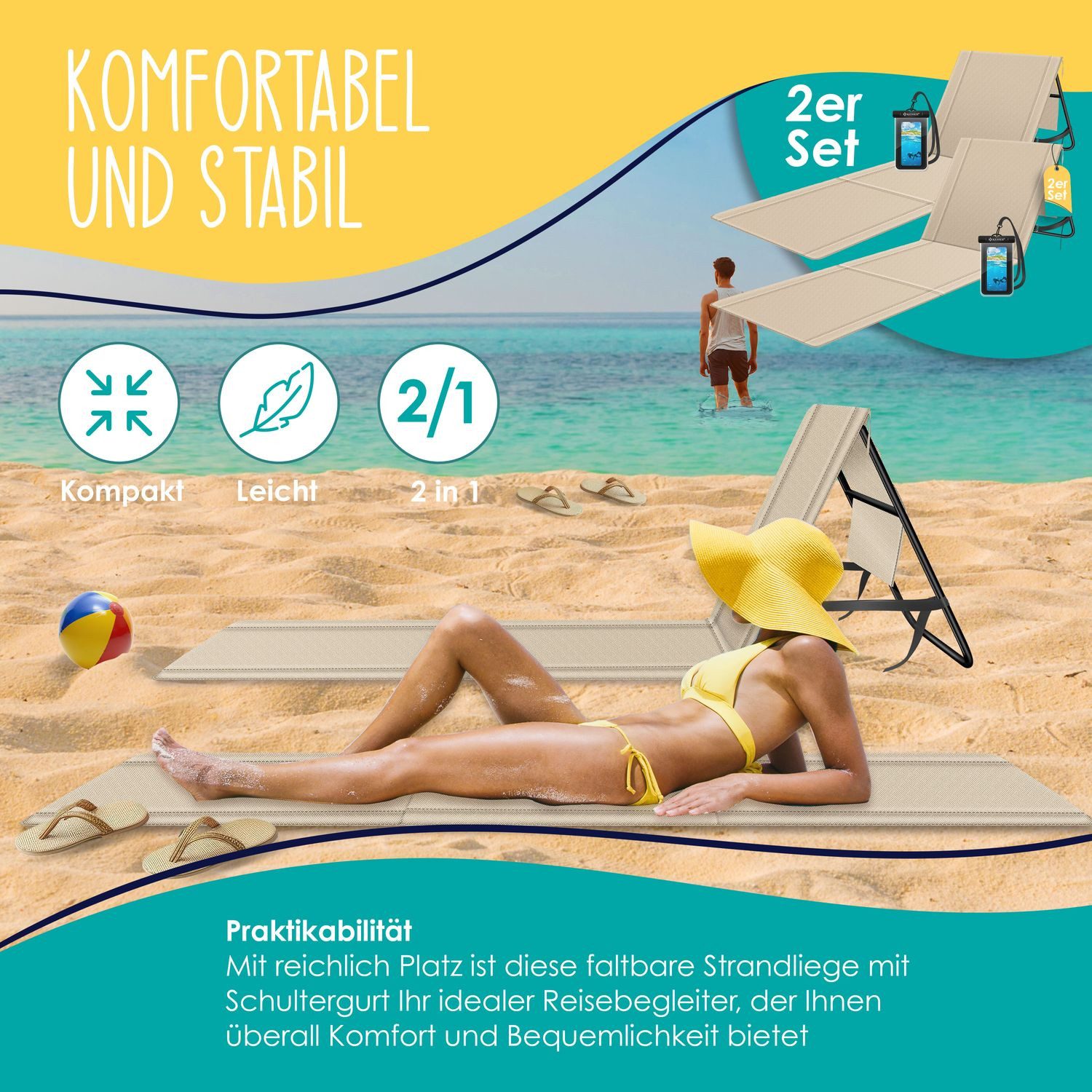 KESSER Gartenliege Strandmatte klappbar mit verstellbarer günstig online kaufen