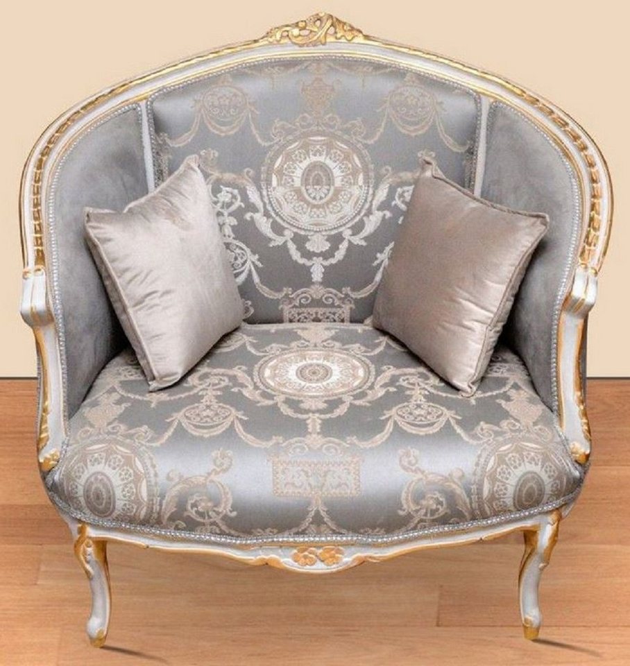 Casa Padrino Sessel Casa Padrino Barock Sessel mit elegantem Muster Grau /  Beige / Weiß / Gold   Barockstil Wohnzimmer Sessel   Antik Stil Sessel   ...