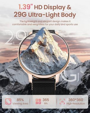 ENOMIR S53 Smartwatch (1.39 Zoll, Andriod IOS), Telefonfunktion, 24H Herzfrequenz, Wasserdicht IP68, Roségold Schwarz