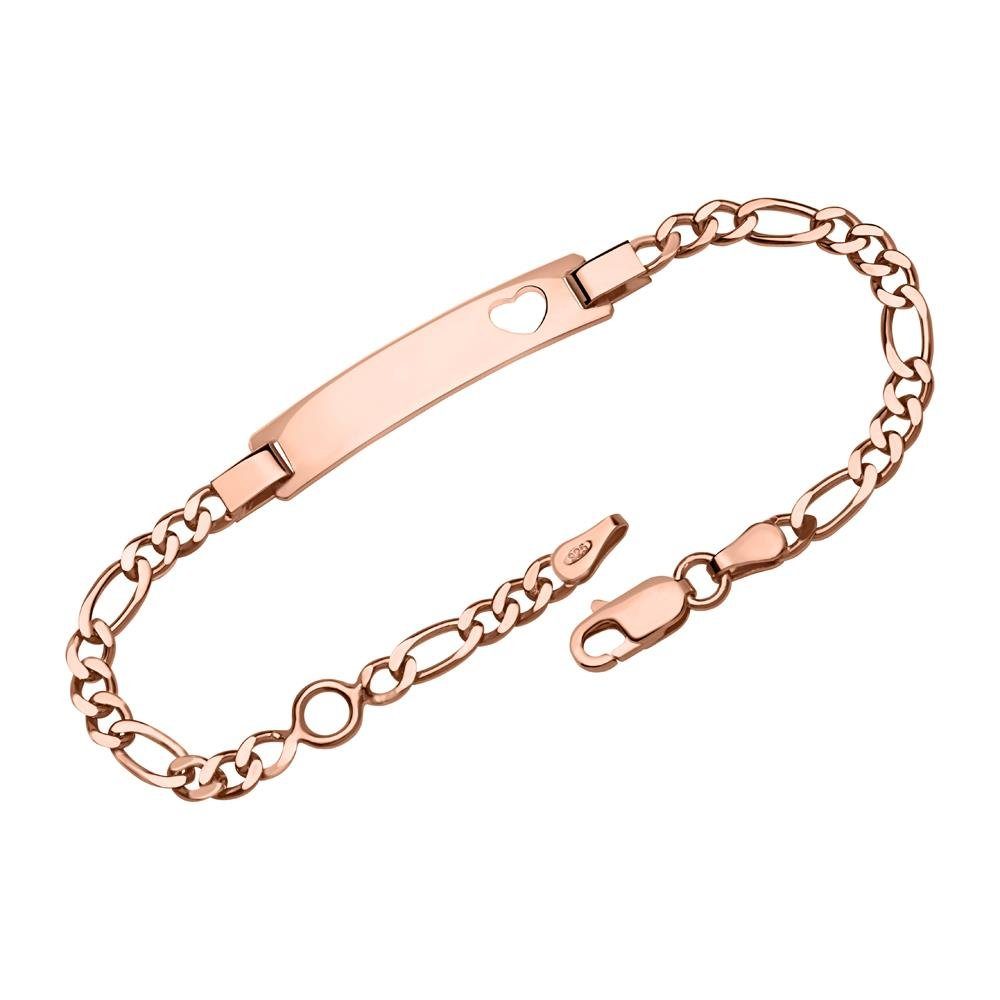 Unique Silberarmband Figaro Herzarmband rosé vergoldet ID0035-H-R (Länge: 16cm)