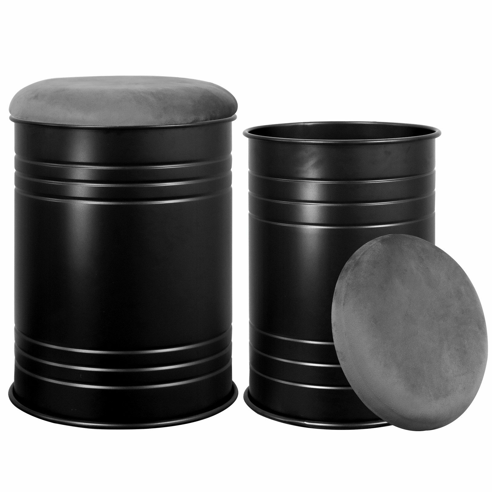 G-LEAF Hocker Aufbewahrungshocker mit Deckel, Sitzhocker mit Stauraum aus Metall (2 St), Deko Aufbewahrungstonne Vintage, Pouf Sitztonne