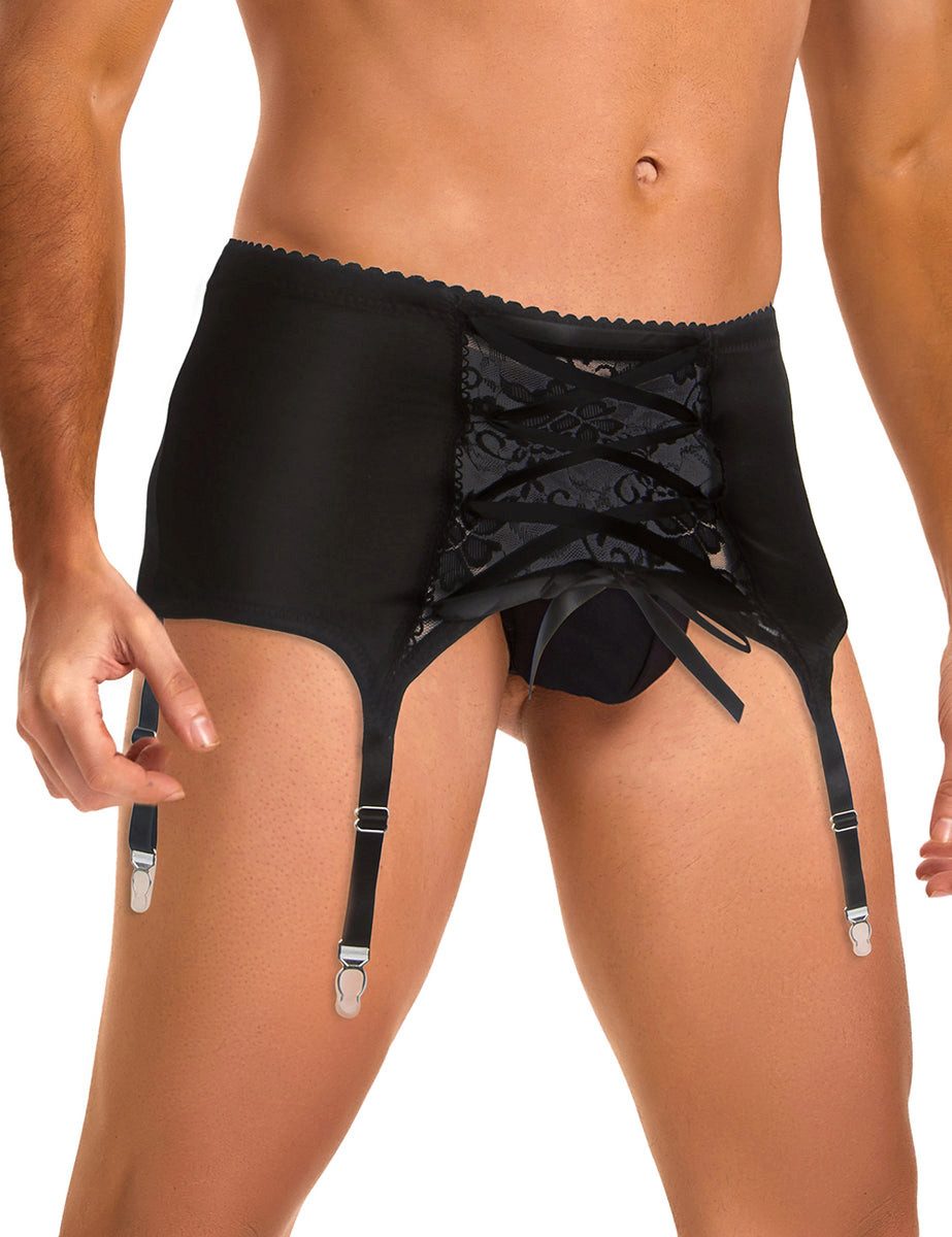 Lau-Fashion Strapsgürtel Herren Strumpfhalter Spitze Hüfthalter Strapse Gürtel Dessous M/L/XL, sexy Dessous, transparenter Spitze