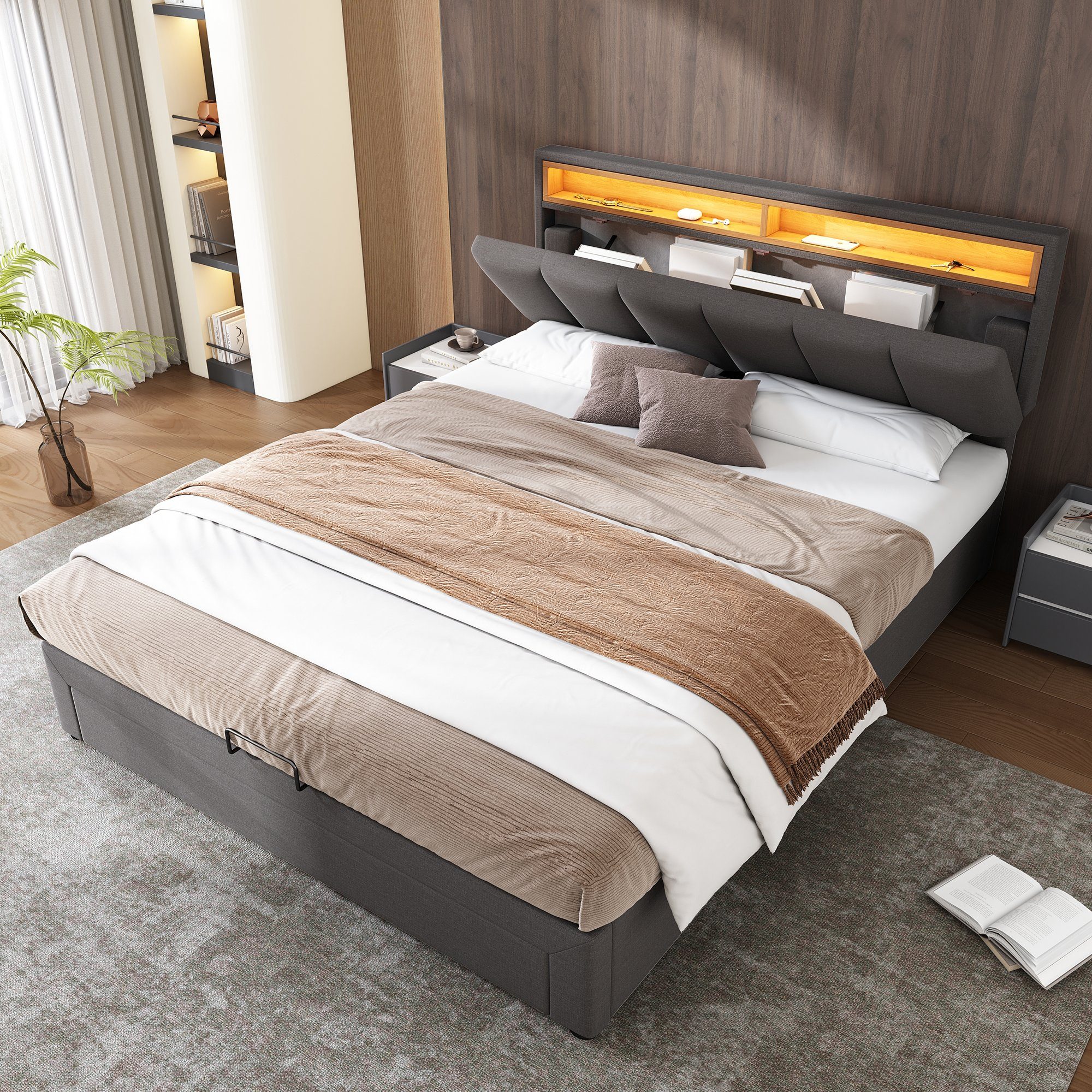 Odikalo Stauraumbett Polsterbett Bettkasten Schubladen verstaubar Kopfteil günstig online kaufen