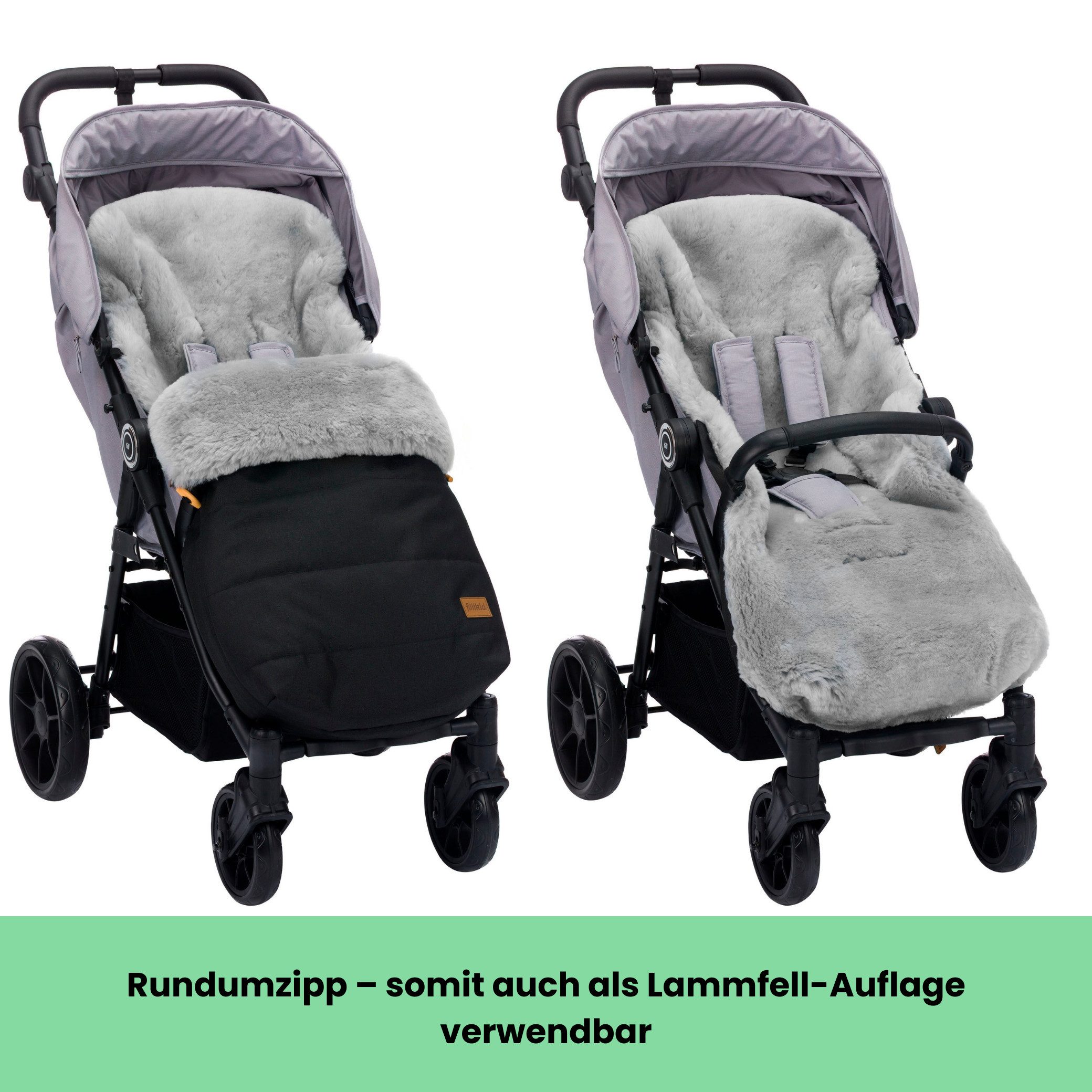 Fillikid Fußsack Winterfußsack Bernina Lammfell Exklusiv, Warmer Winterfußsack mit echtem Merino-Lammfell wasserabweisend und – Bild 5 von 5