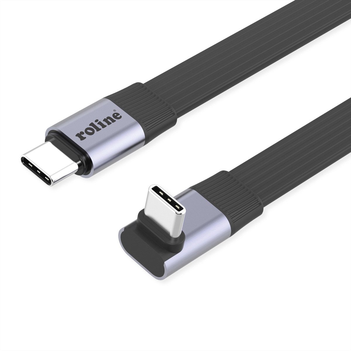 ROLINE USB4 2.0 Flachkabel, C–C, ST/ST einseitig 270°-gewinkelt USB-Kabel, USB Typ C (USB-C) Männlich (Stecker), USB Typ C (USB-C) Männlich (Stecker) (80.0 cm), 8K UHD-2, 80Gbit/s, 240W