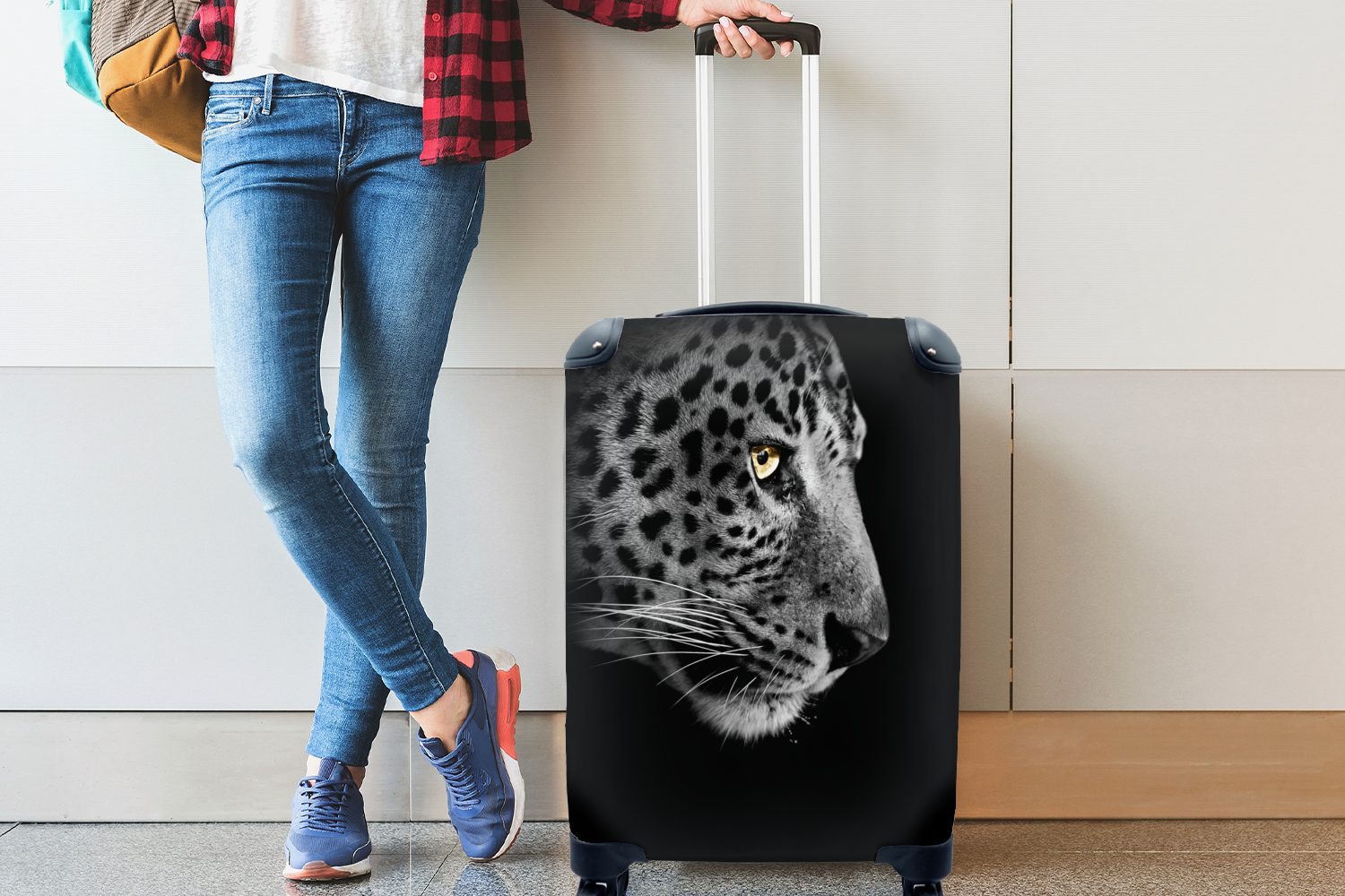 - Ferien, mit Reisetasche Leopard Tier, Handgepäck - Trolley, MuchoWow für Handgepäckkoffer rollen, Fell Reisekoffer Rollen, 4