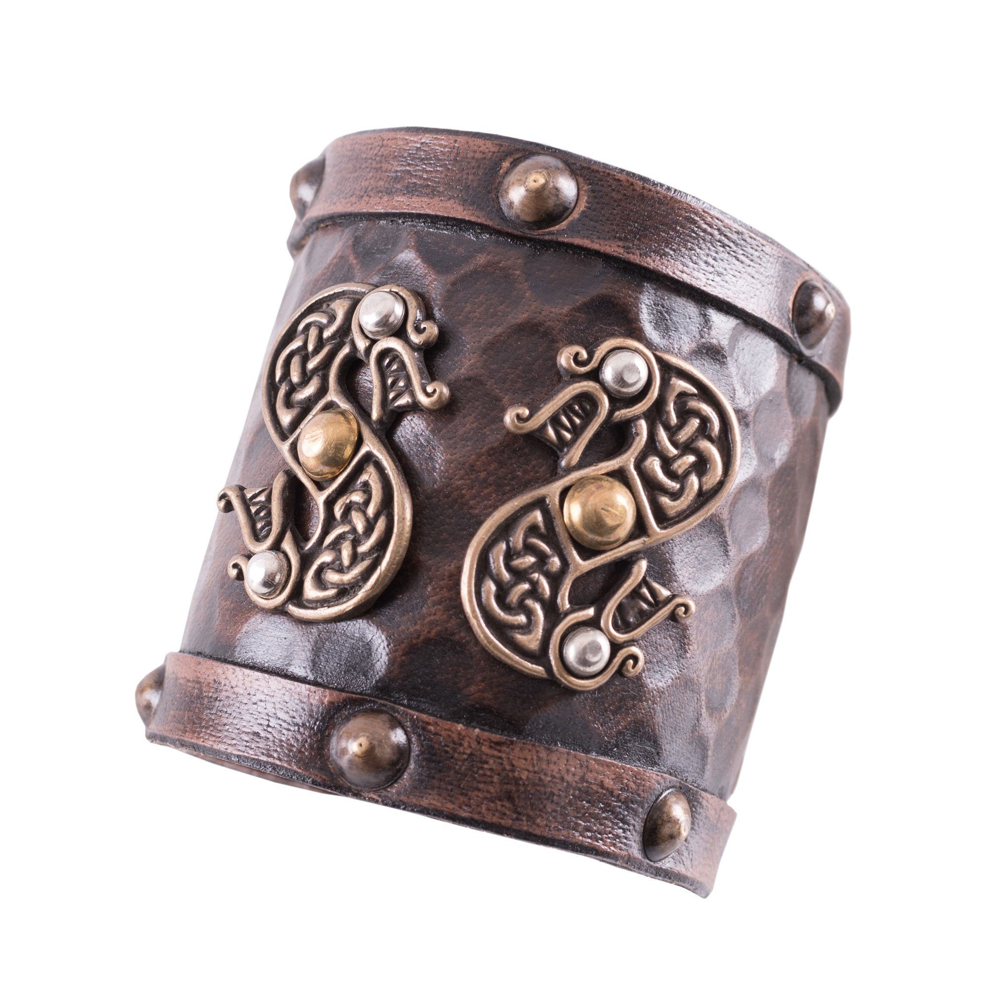 Ritter-Kostüm Armband aus Leder mit Zweiköpfigen Drachen