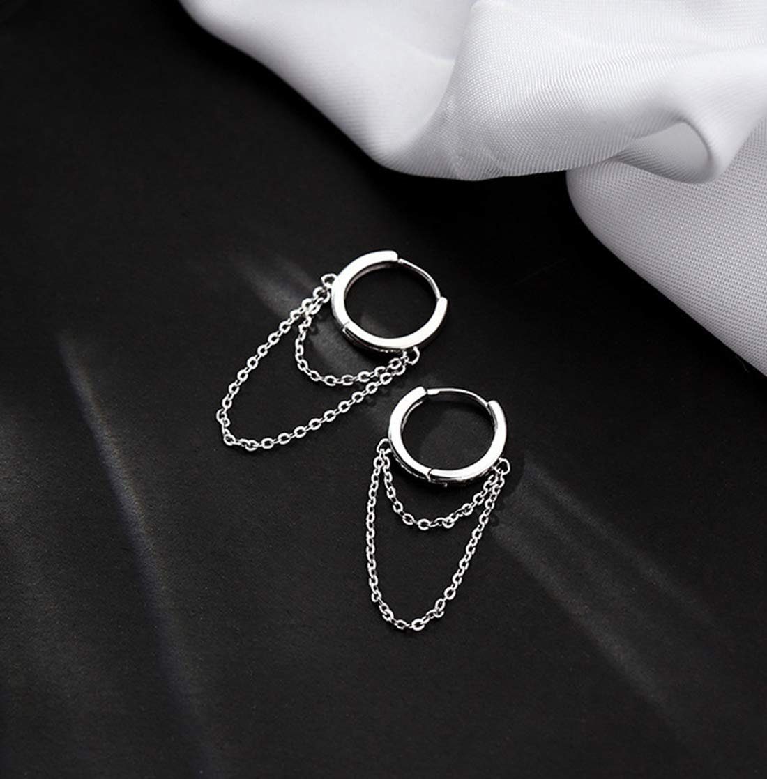 POCHUMIDUU Ohrring-Set 925 Ohrringe Sterling Minimalistische für Creolen Teenager baumeln Ohrringe Mädchen Quaste Frauen, Silber Kette