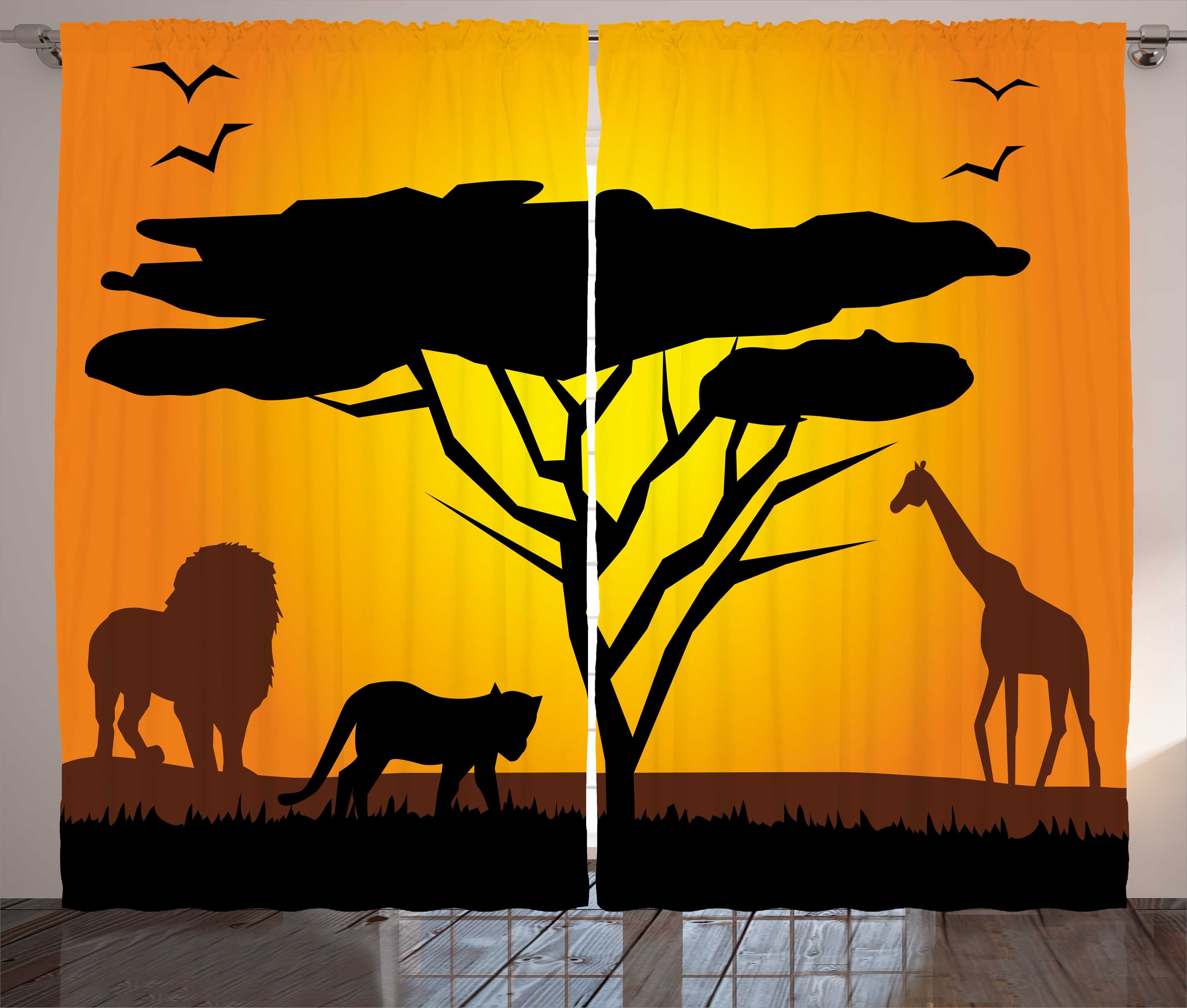 Gardine Schlafzimmer Kräuselband Vorhang mit Schlaufen und Haken, Abakuhaus, Giraffe Afrikanische Wüsten-Löwe-Tiger