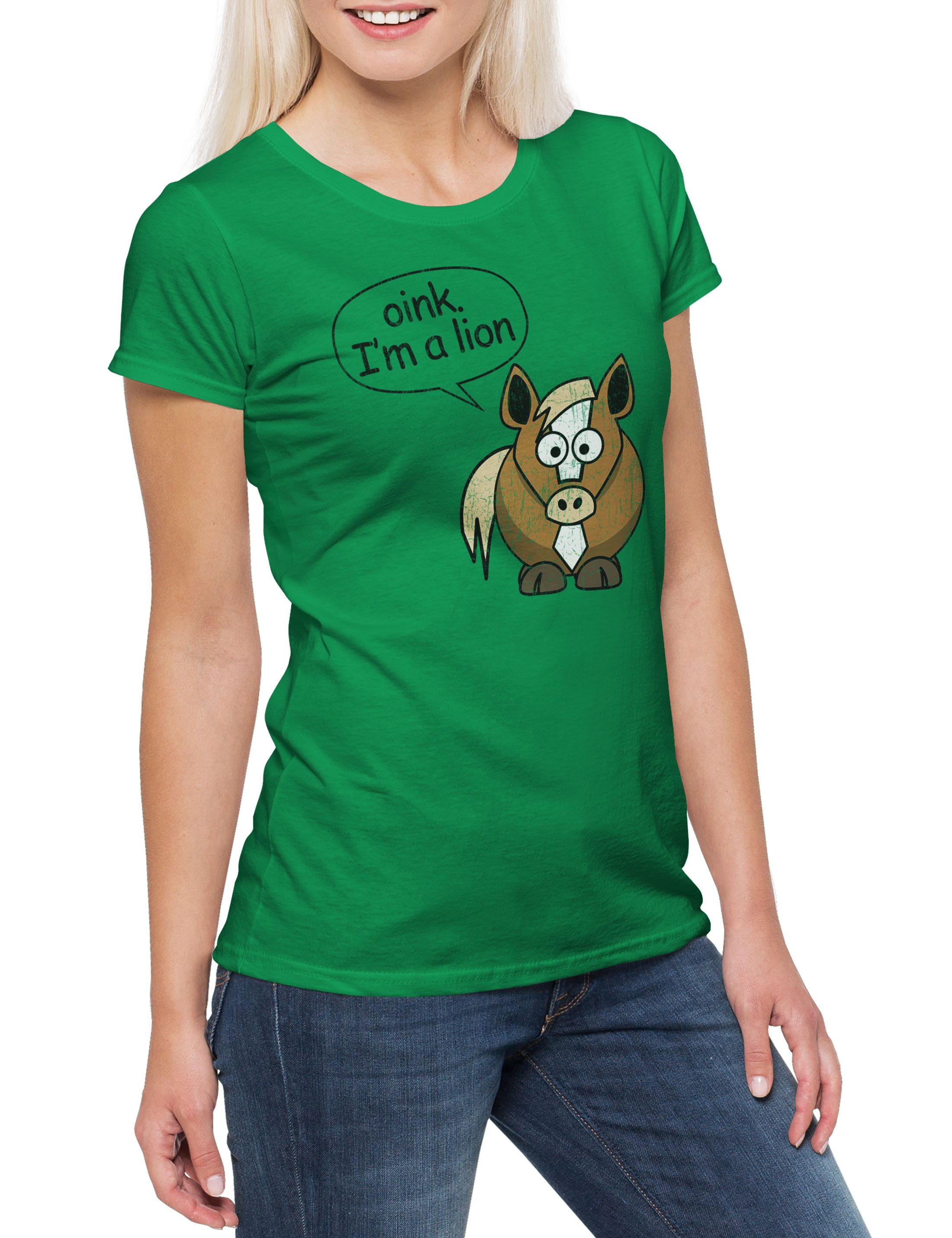 Print-Shirt Horse I'm A Lion Damen T-Shirt Löwe Modern Pferd Katze Horse Pig