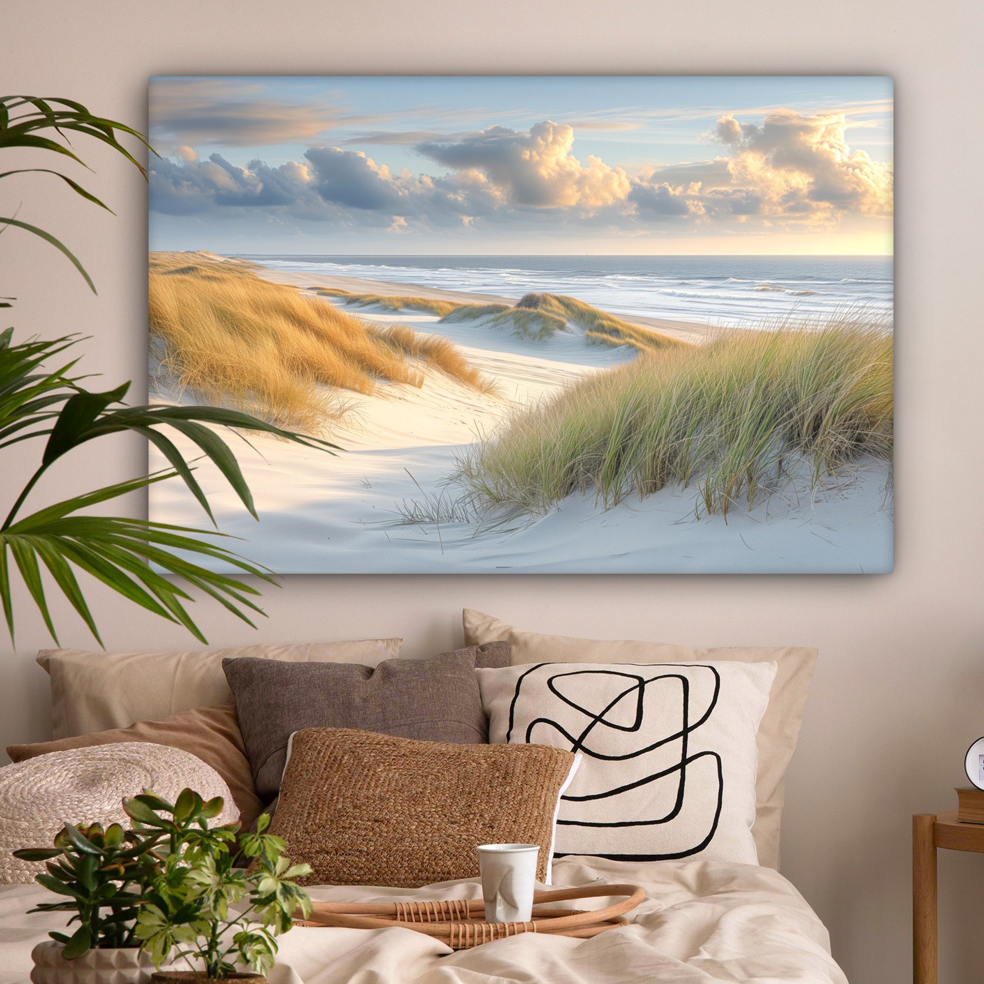 OneMillionCanvasses® Leinwandbild Strand - Dünen - Borstgrasrasen - Wattenmeer, Fotodruck (1 St), Leinwand Bilder groß für Wohnzimmer 140x90 cm