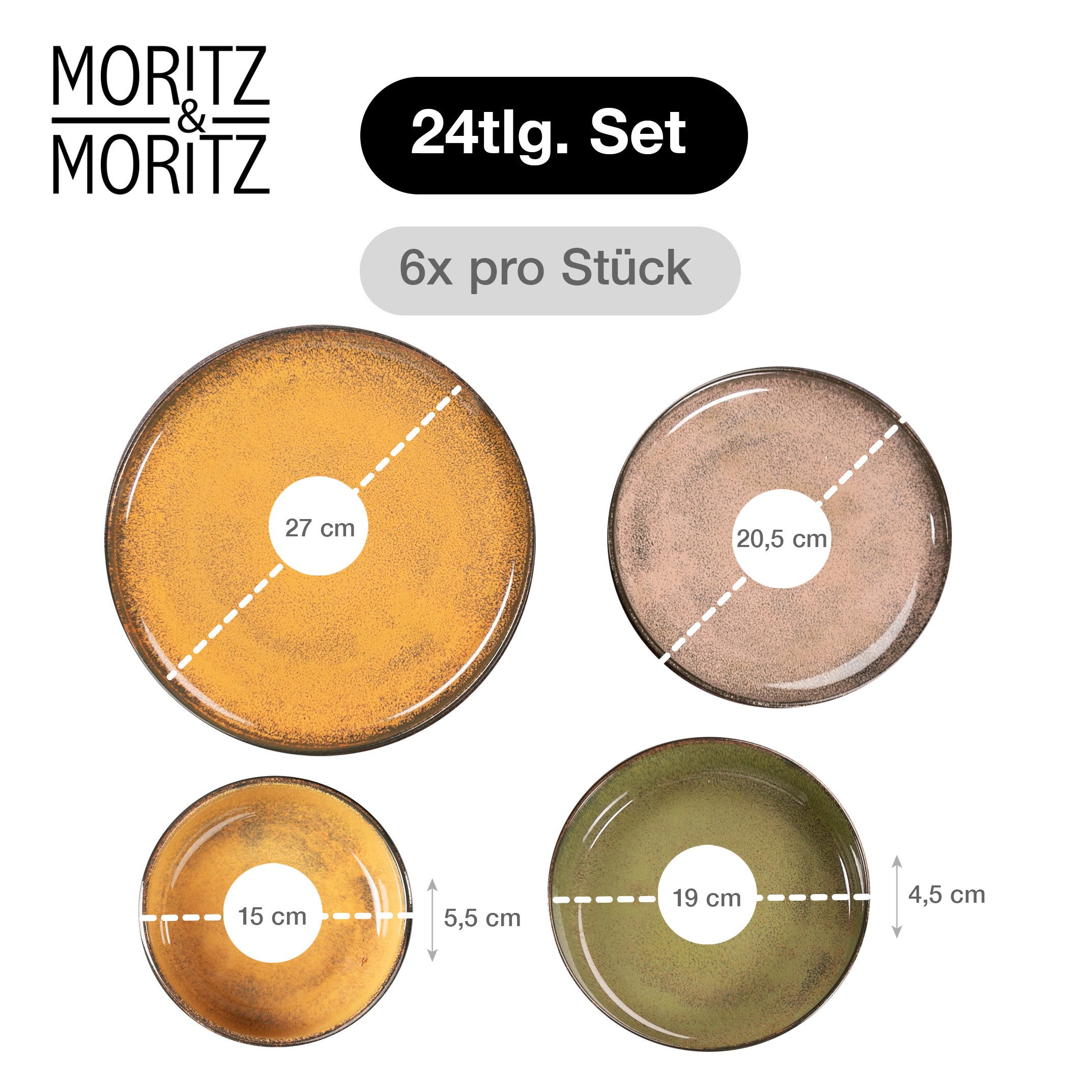 Moritz & Moritz Tafelservice VIDA Geschirrset mit Müslibowls Vintage (24-tlg), 6 Personen, Porzellan, Kombigeschirr für 6 Personen