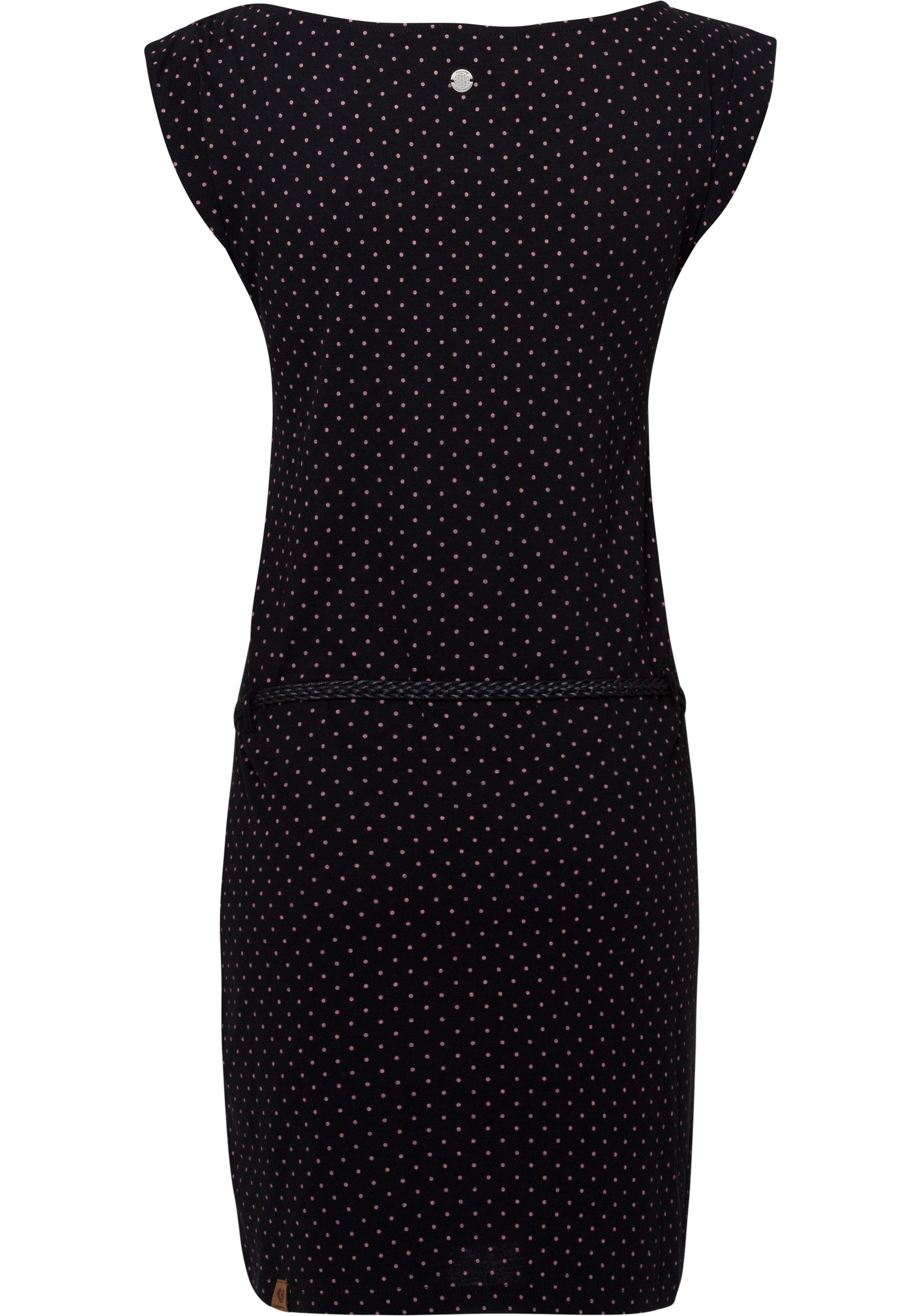 Jerseykleid Ragwear abnehmbarem mit "Allover-Dots"-Print 1010 Design black (2-tlg., O im DOTS Gürtel) TAG