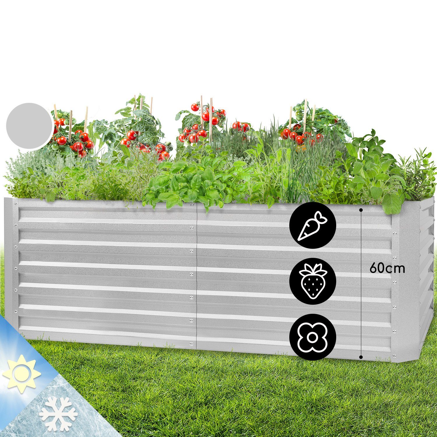 blumfeldt Hochbeet High Grow Straight, Hochbeet Metall Balkon Pflanzkasten Pflanzkübel Blumenkasten