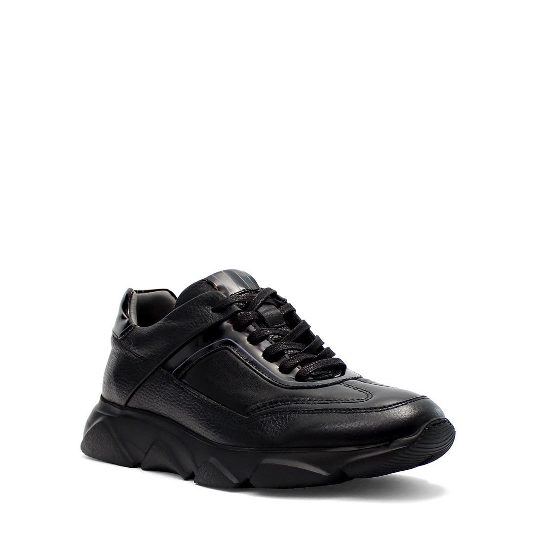 Celal Gültekin Plateau Schnürschuh Runde Kappe Freizeit Herren Sneaker Narbenleder, Patina-Optik, Schwarz, 40