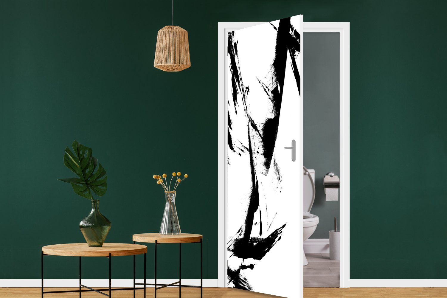 Tür, bedruckt, St), Türaufkleber, Farbe - MuchoWow Abstrakt, - Fototapete Matt, (1 cm 75x205 Türtapete Schwarz für