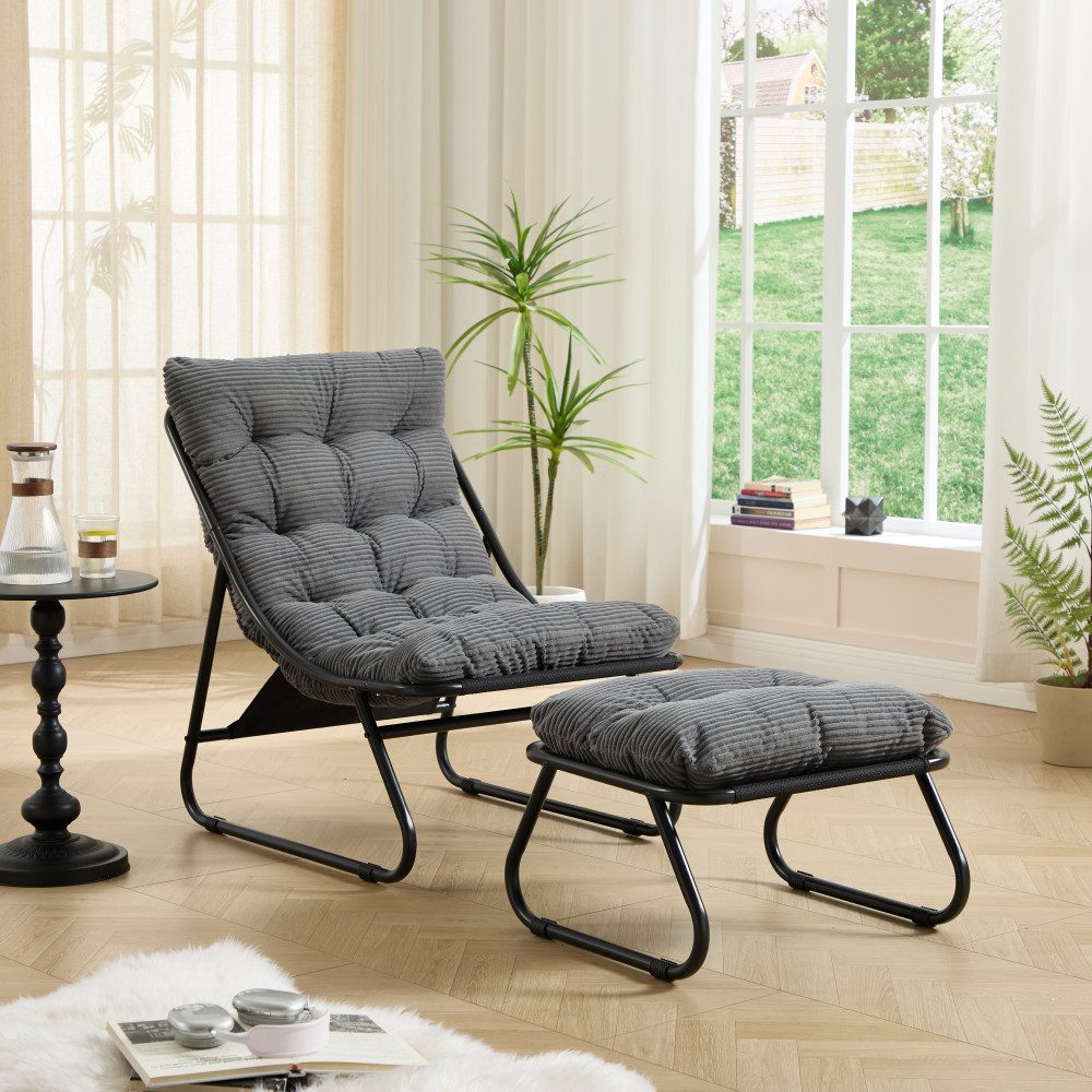 BBG Relaxsessel Relaxsessel mit Hocker, Moderner Loungesessel mit dickem (Relaxsessel mit Hocker), KissenMetallgestell bis 130kg, Indoor Outdoor Liegestuhl