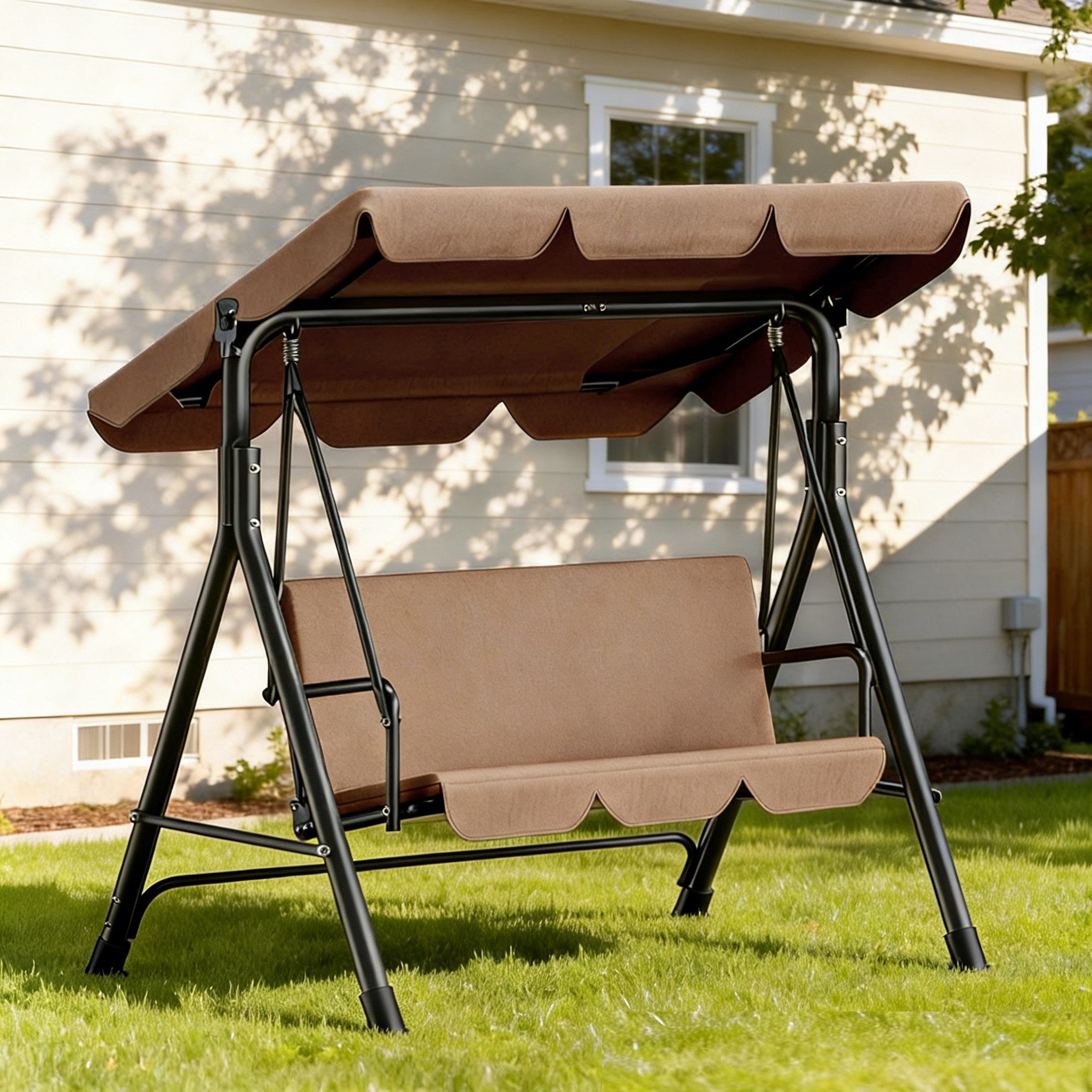 Huracan Hollywoodschaukel Schaukelbank mit Verstellbarem Sonnendach, 3-Sitzer, 175.5*110*152cm, bis 200 kg Tragfähigkeit, Ideal für Garten & Balkon