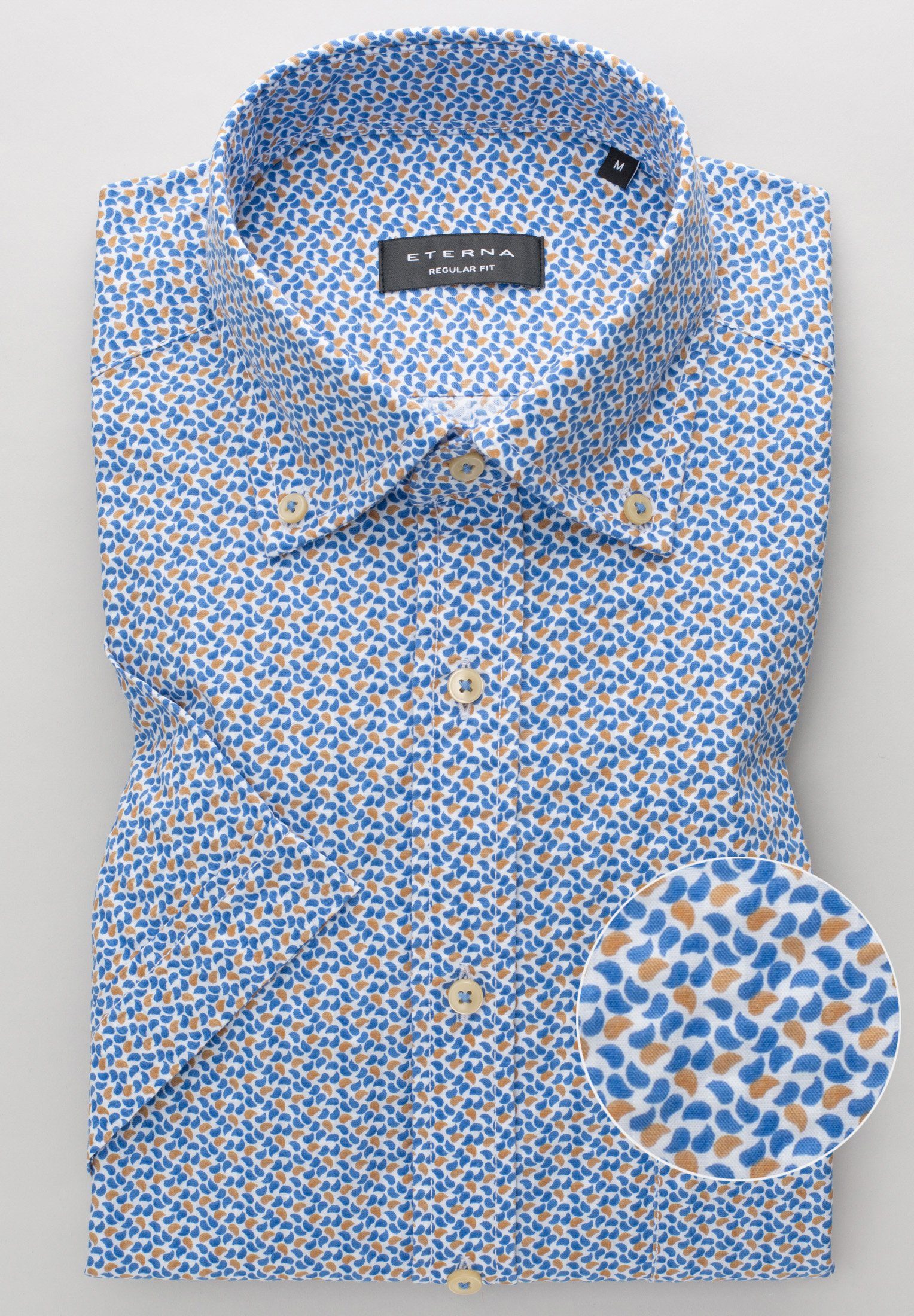 punkte 2481-14-WS8B Kurzarm Bluse seersucker Hemd FIT REGULAR blau Eterna Klassische ETERNA