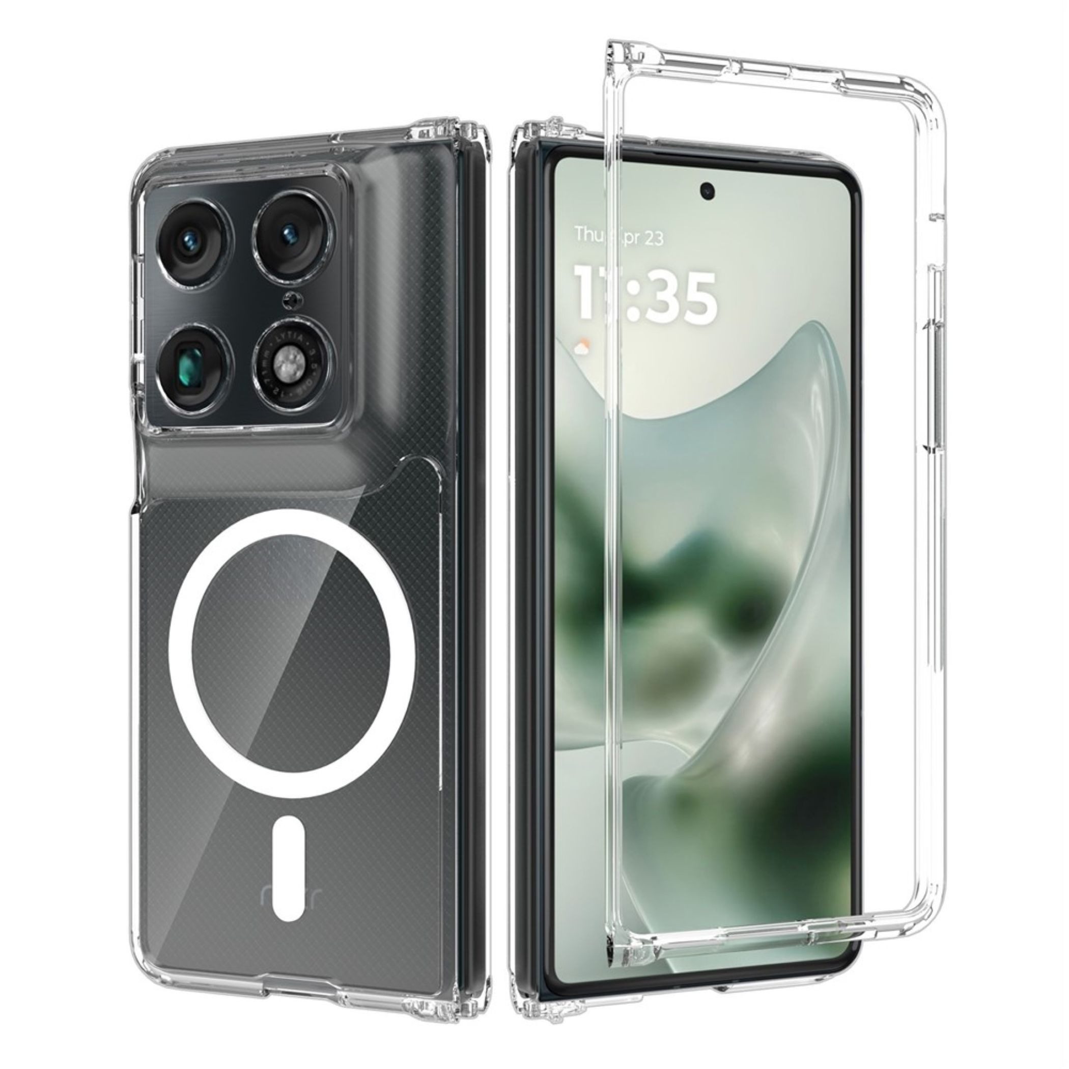 Wigento Handyhülle MagSafe für Motorola Razr Fold 5G mit Magnetring Acryl TPU Transparent 8,09 Zoll, Magnetring, Skin Touch Oberfläche, 2,0 mm Acryl Rückseite