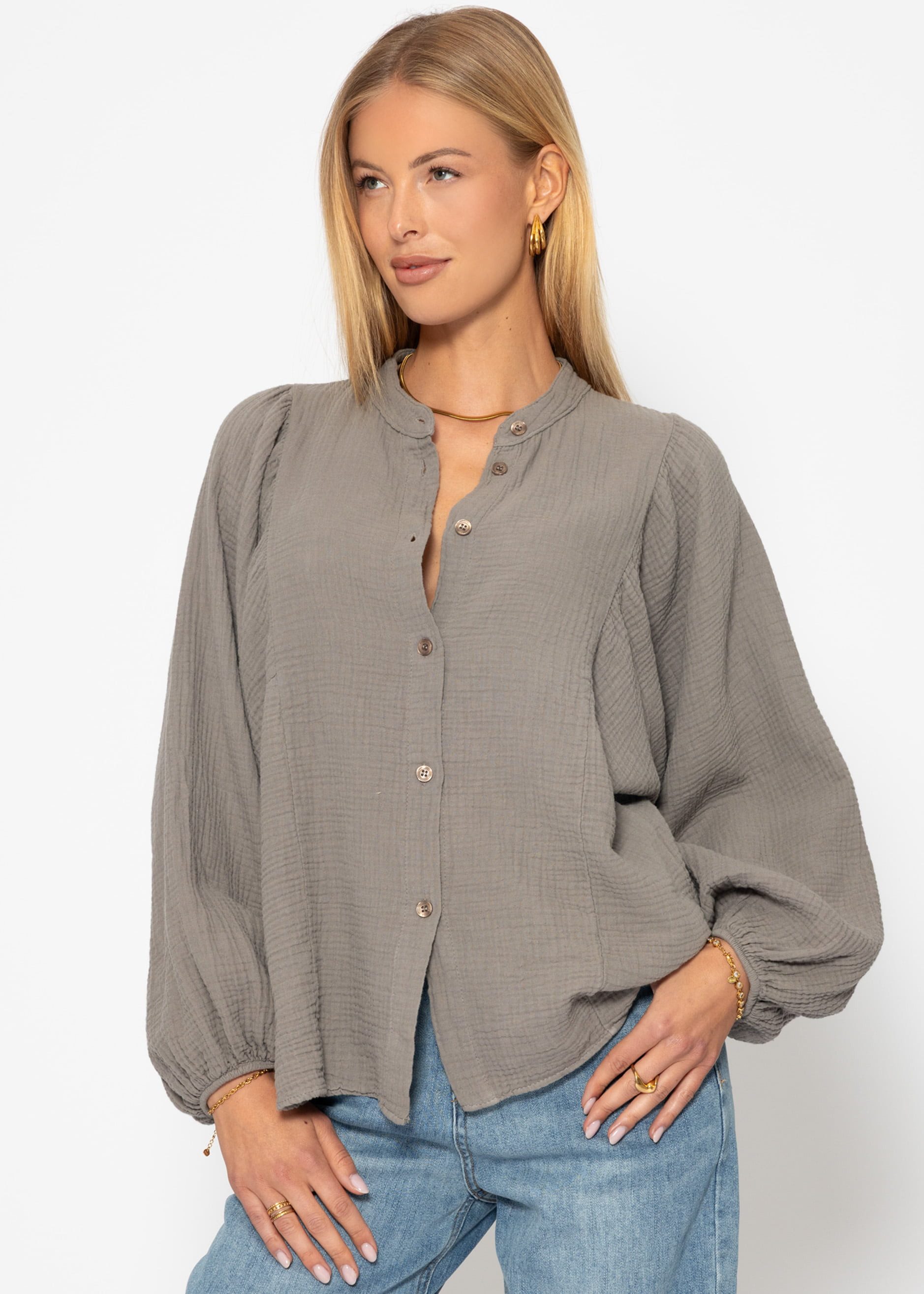 SASSYCLASSY Langarmbluse Oversize Musselin Bluse Damen mit Fledermausärmeln günstig online kaufen
