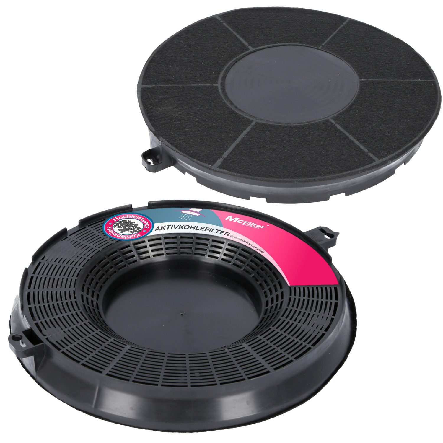 McFilter Aktivkohlefilter (2 Stück) für Dunstabzugshauben, Zubehör für AEG 9029800506 KF48 E3CFT48, Ikea FIL900 AT, AMC037 DF5560 ELT48GR, mit Bajonette-Verschluss