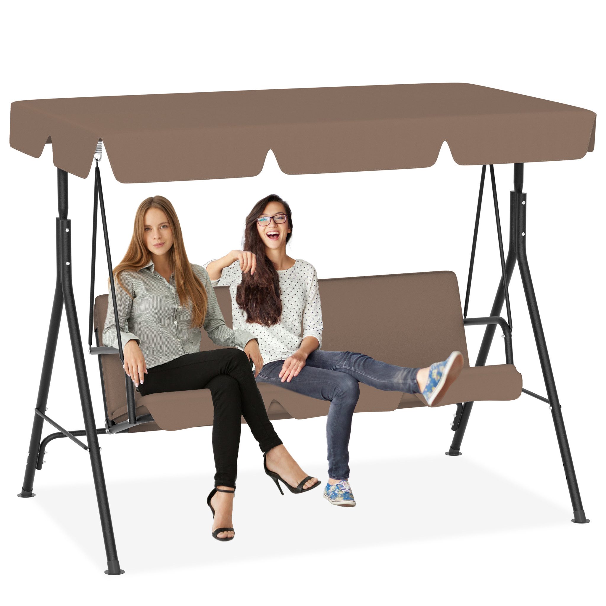 FIVMEN Hollywoodschaukel Gartenschaukel 3-Sitzer Gartenliege Schaukelbank Garten Schaukel, 176x110x152cm, Metall Hängeschaukel mit Verstellbarem Sonnendach Liegefunktion