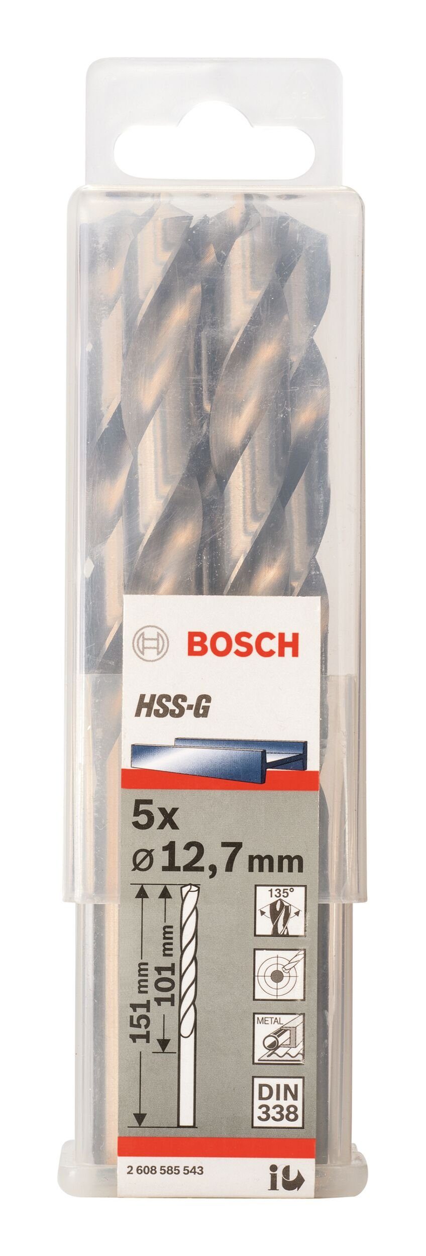 x BOSCH 101 HSS-G - mm (DIN 12,7 x 5er-Pack Metallbohrer, 151 - Stück), 338) (5