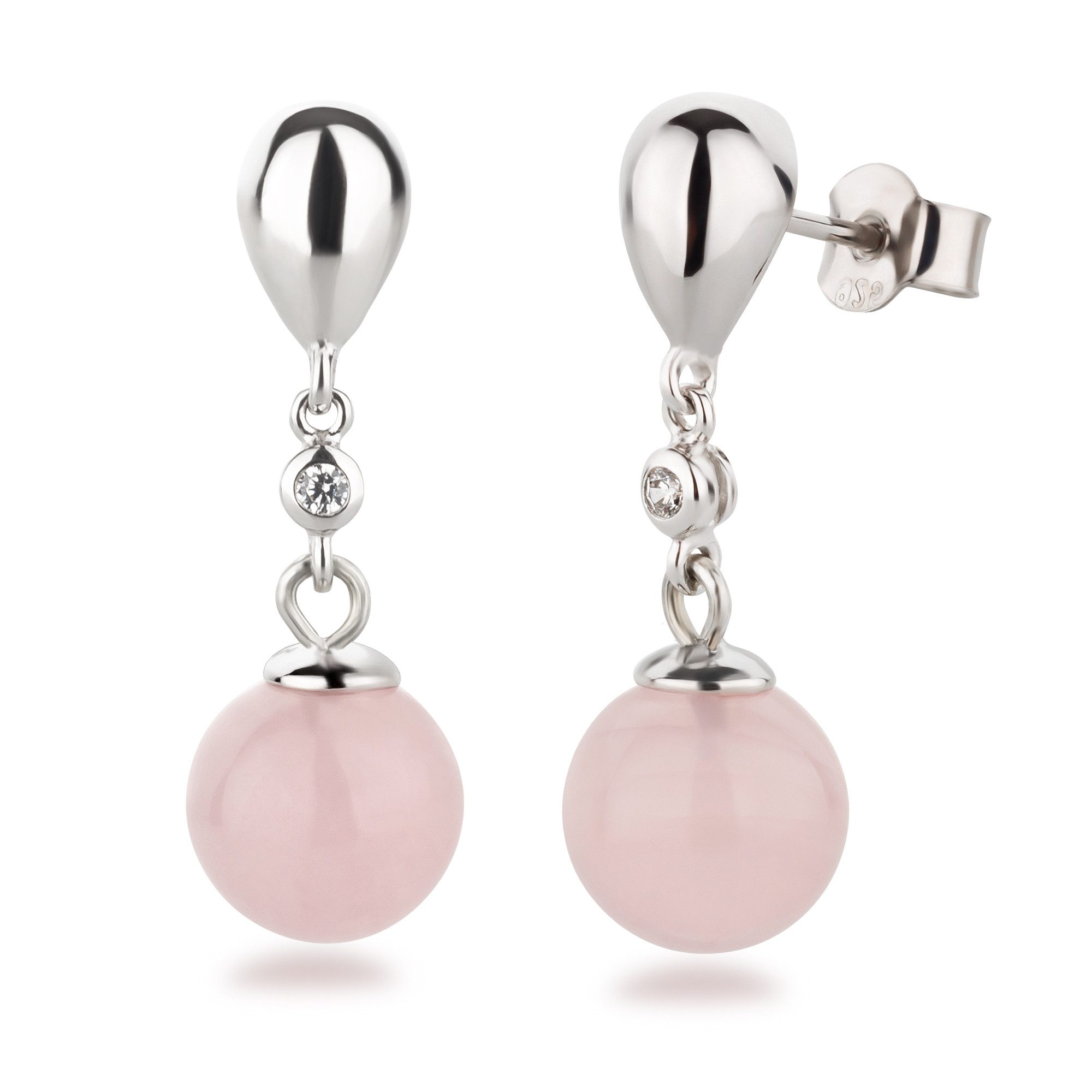 Schöner-SD Paar Ohrhänger 925 Silber Stecker glänzend mit echten Rosenquarz günstig online kaufen