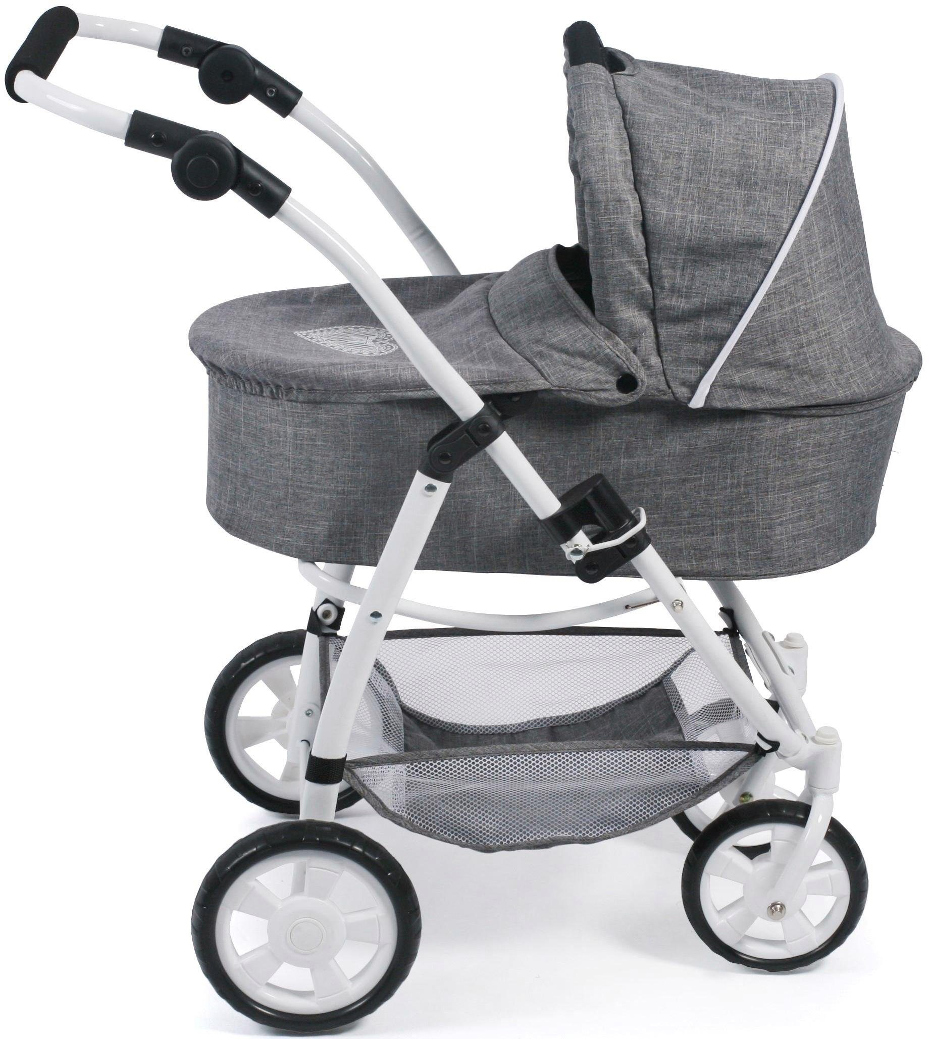CHIC2000 Kombi-Puppenwagen Emotion All In 3in1, Jeans Grey, inkl. Babywanne, Babyschale und Sportwagenaufsatz