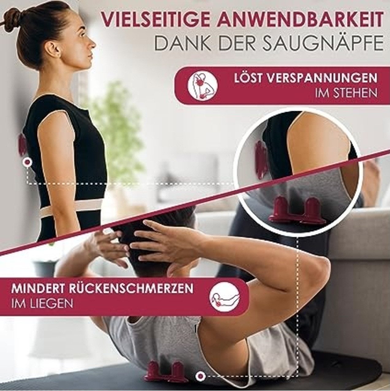 CHIROGUN Saugglocke mit Massagerollen Chirogun DuoTrigger, Triggerpunkt Duo, Anwendungsbeispiele