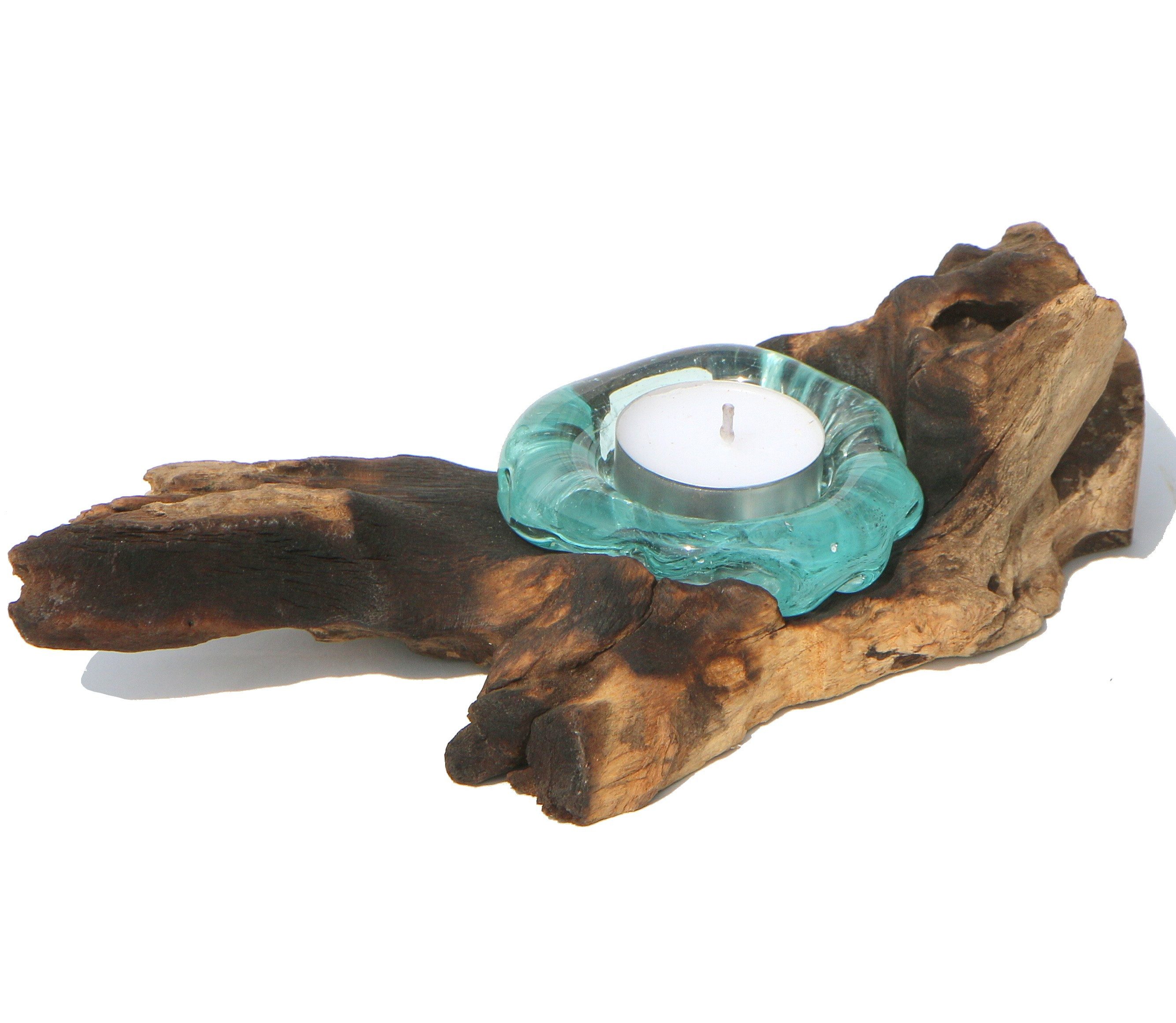 Wogeka Teelichthalter Glas Teelichthalter auf Wurzel-Holz günstig online kaufen