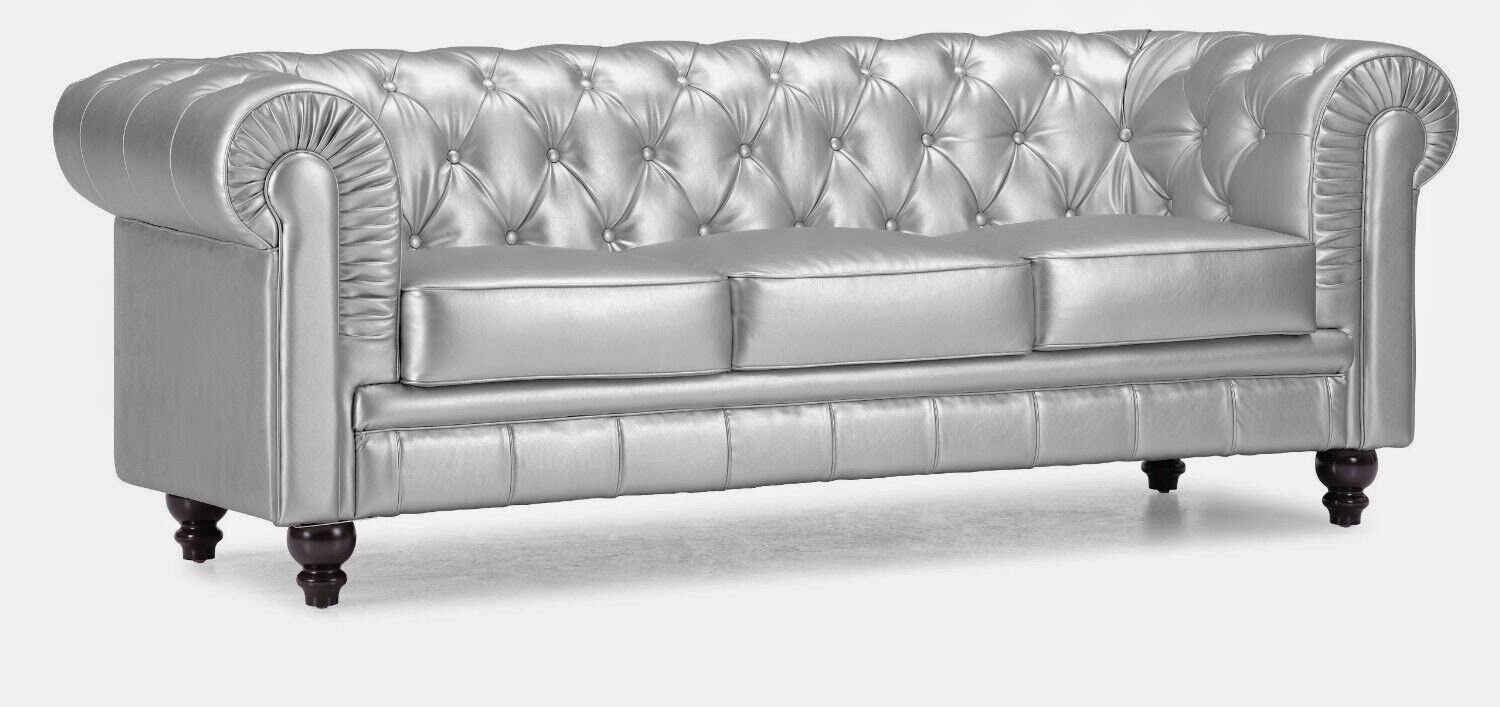 JVmoebel 3-Sitzer Chesterfield Sofa 3 SITZER Polster Designer Sofa Silber Sofort, 1 Teile, Made in Europa