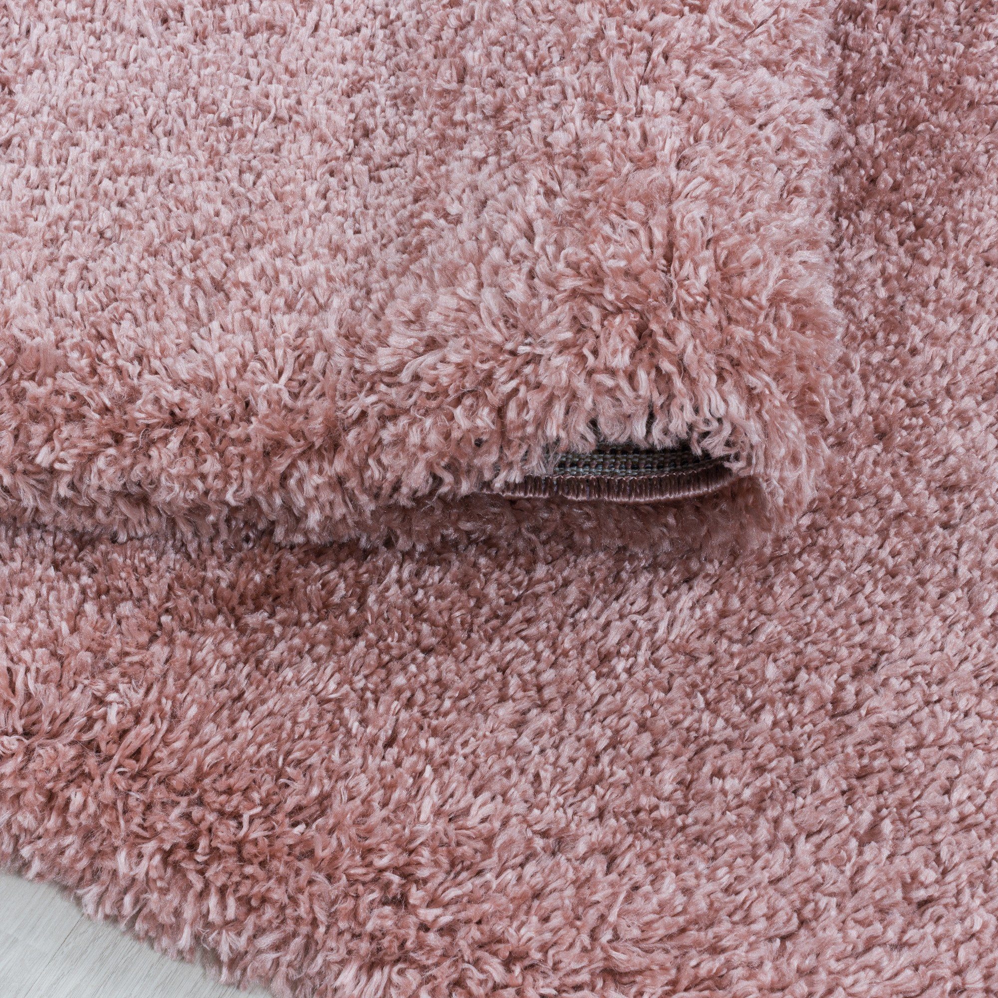 Hochflor-Teppich Teppich Hochflorteppich Shaggy Höhe: 50 Unifarben Rosa Wohnzimmer, mm Miovani, kuschelig Rechteckig