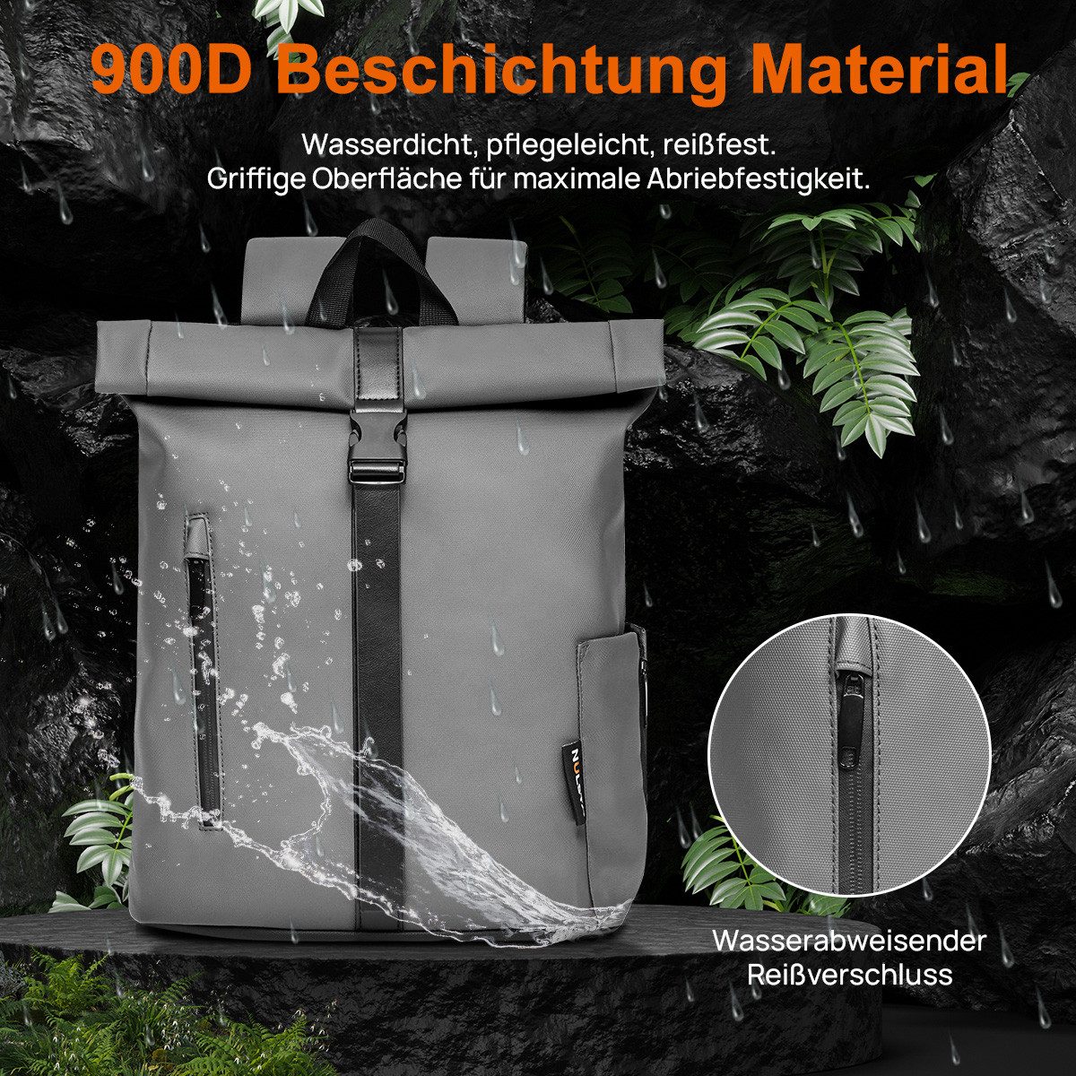 NULSTA Rucksack Rolltop Rucksack Wasserdicht Damen & Herren Daypack Freizeitrucksack, 30*15*40cm,Cityrucksack,Tourenrucksack,Schulrucksack