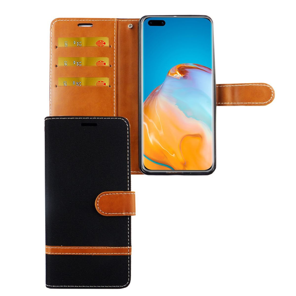 König Design Handyhülle Huawei P40, Huawei P40 Handyhülle Bookcover Schwarz