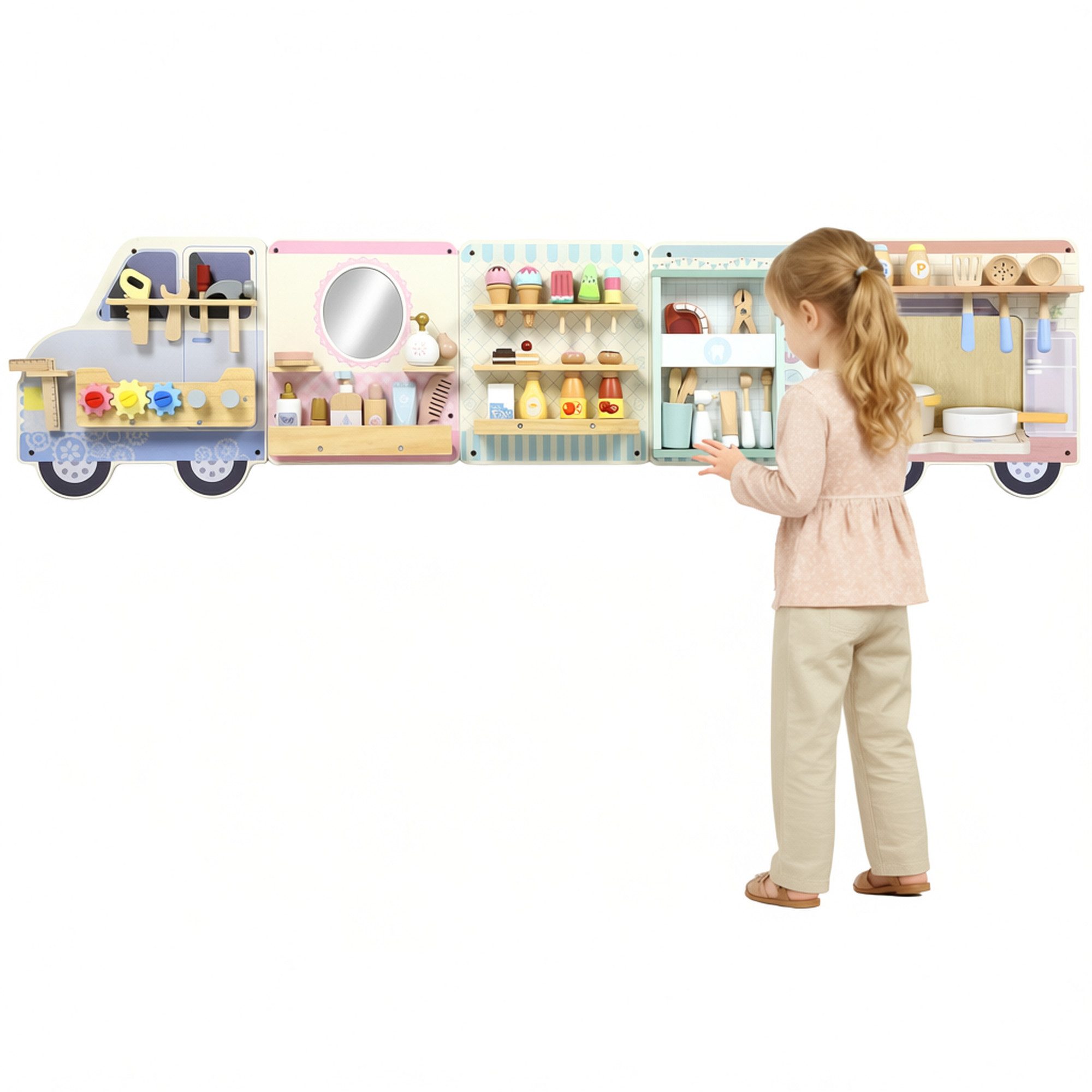 AIYAPLAY Lernspielzeug Busy Board Truck-Design (Set, 1-St., Wandaktivitätstafel), Wandmontage, 5-in-1, Montessori