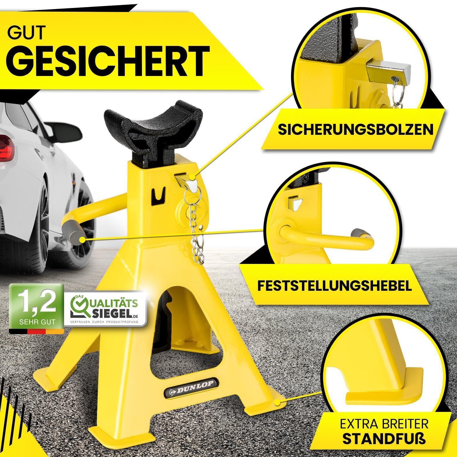 Dunlop Unterstellbock Dunlop Unterstellbock KFZ Böcke Set, 3000 kg max. Belastbarkeit, (2 Böcke), 285-425 mm Hubhöhe höhenverstellbar 3t Jack – Bild 4 von 5