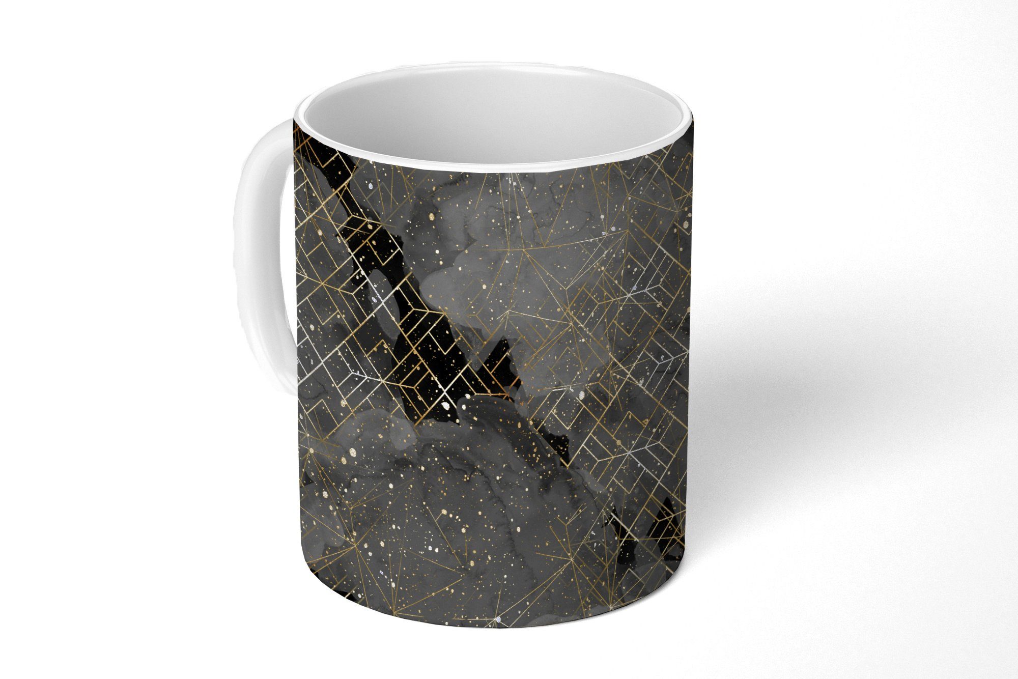 MuchoWow Tasse Marmor - Schwarz - Gold - Geometrie, Keramik, Kaffeetassen, Teetasse, Becher, Teetasse, Geschenk
