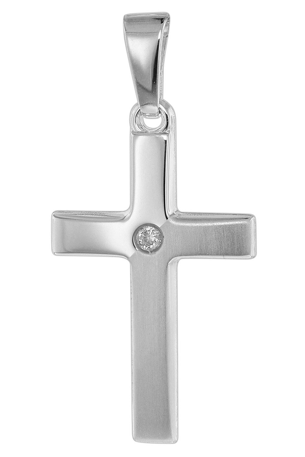 trendor Kreuzanhänger 75449, Kreuz mit Zirkonia 19 mm Weißgold 585 / 14K