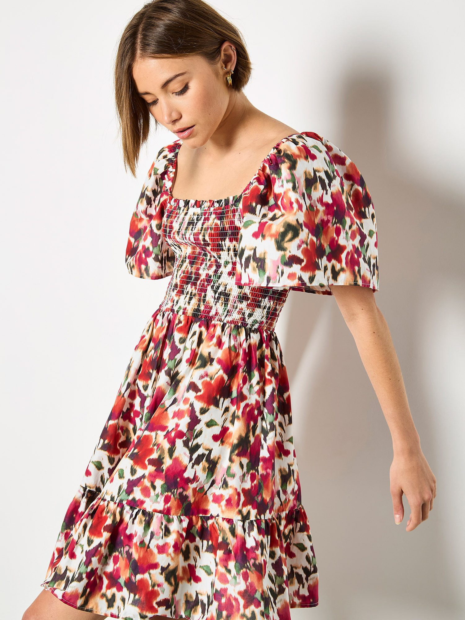 Apricot Minikleid Smokarbeit günstig online kaufen