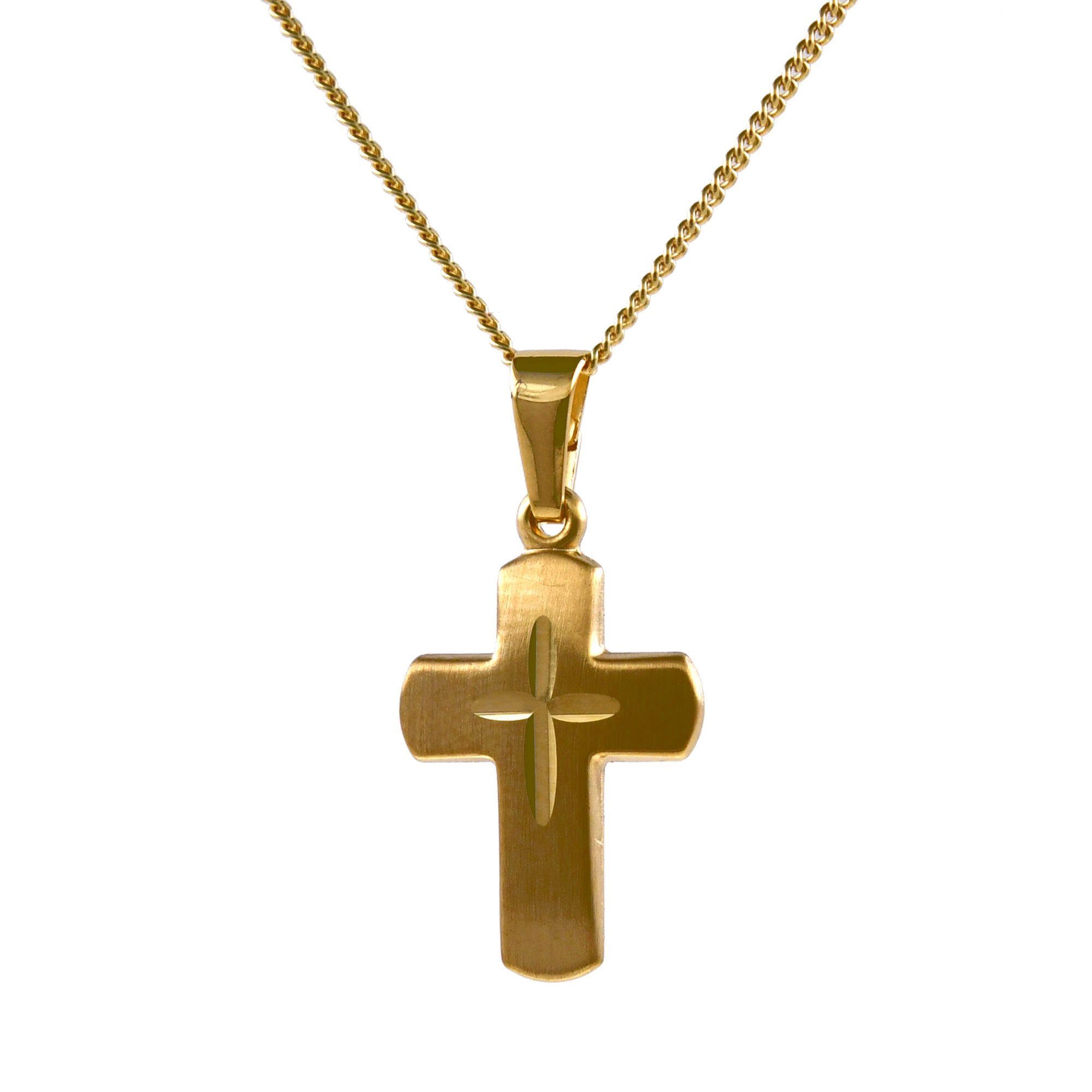 Kreuzanhänger Gold Anhänger Kreuz mit Goldkette massiv 585 - 14 Karat Gold 36 cm