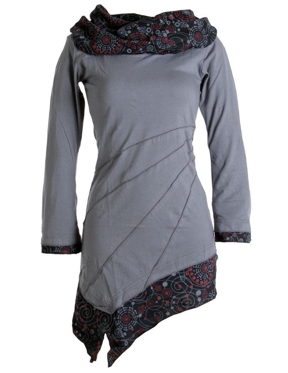 Vishes Jerseykleid Asymmetrisches Kleid aus Baumwolle mit Schalkragen Ethno, Hippie, Goa, Boho Style grau