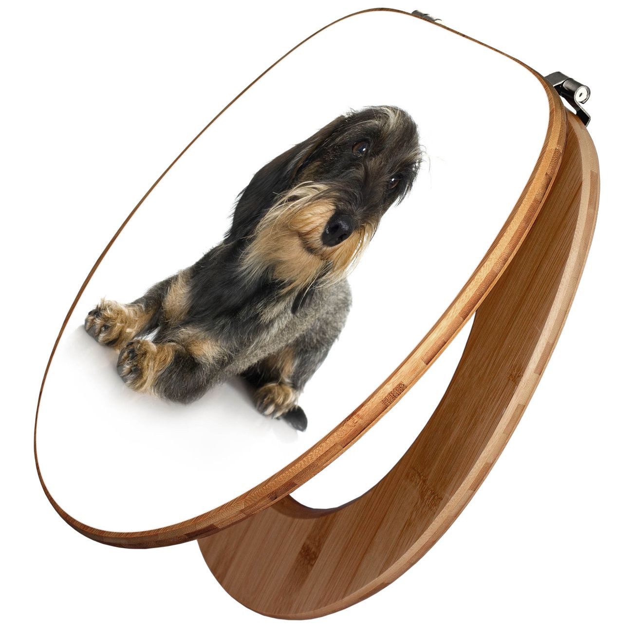banjado WC-Sitz Bambus Motiv Dackel (umweltfreundliches Material, Edelstahl Scharniere), 44 x 38 x 5 cm