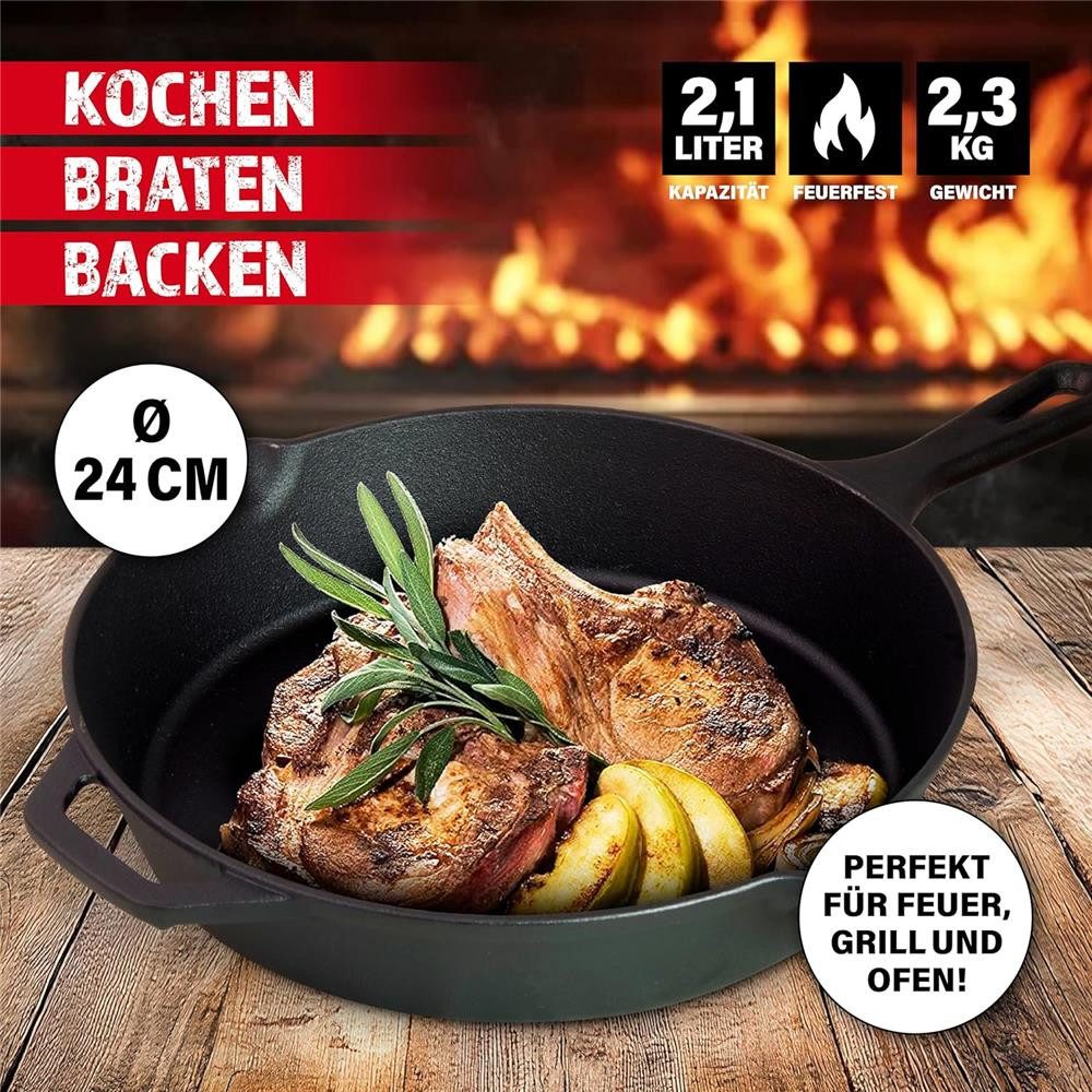 BBQ Boss Bratpfanne Gusseisenpfanne "Texas" Eisenpfanne Gußpfanne iron pan, Gusseisen, Geeignet für Induktion, Gas-, Elektro- und Ceranfelder uvm.