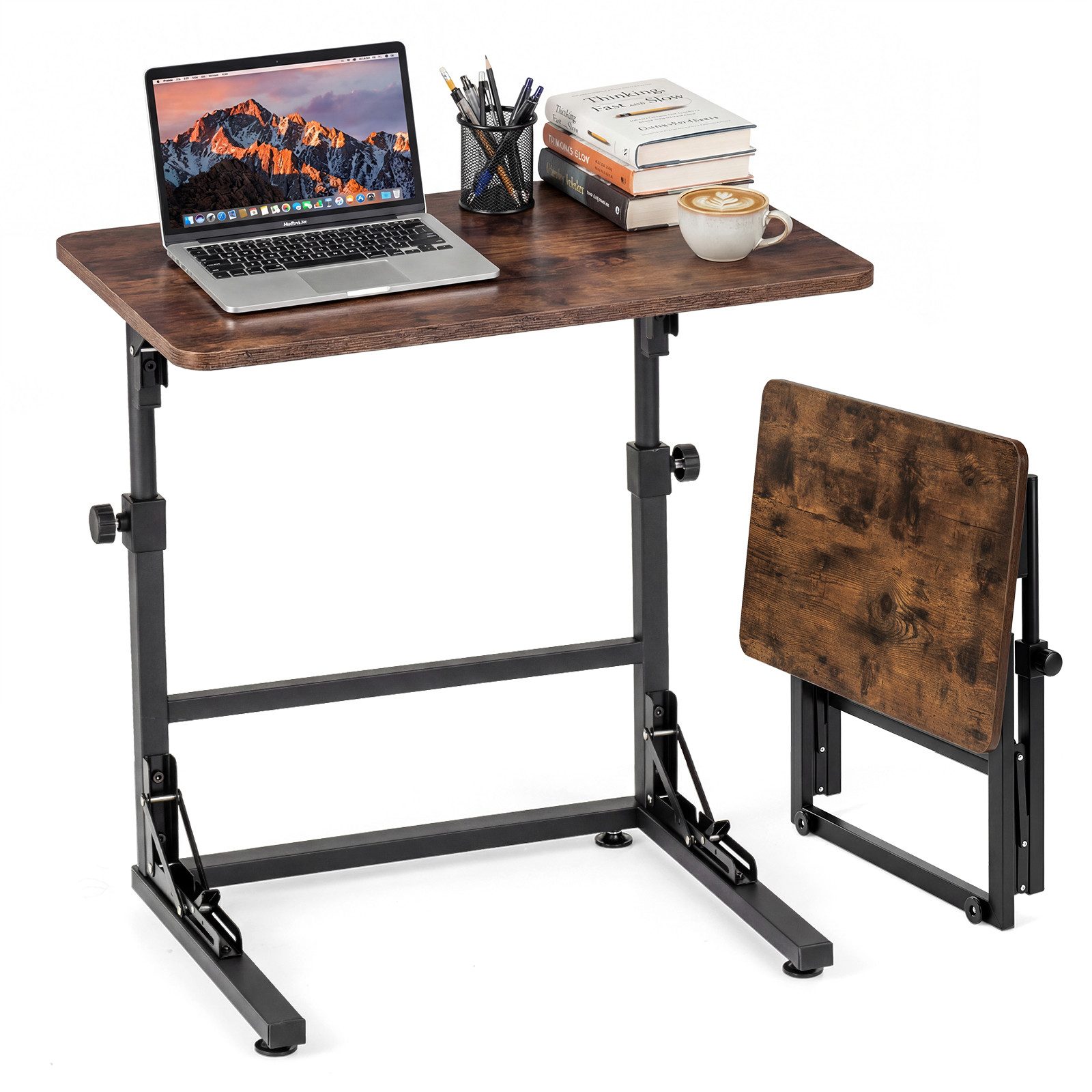 COSTWAY Laptoptisch, Betttisch C-Form höhenverstellbar klappbar 59,5x39x51-66cm